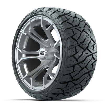 GTW® Spyder Silver Brush 14 in Wheels with 205/35-R14 Maveri - 3/4 view