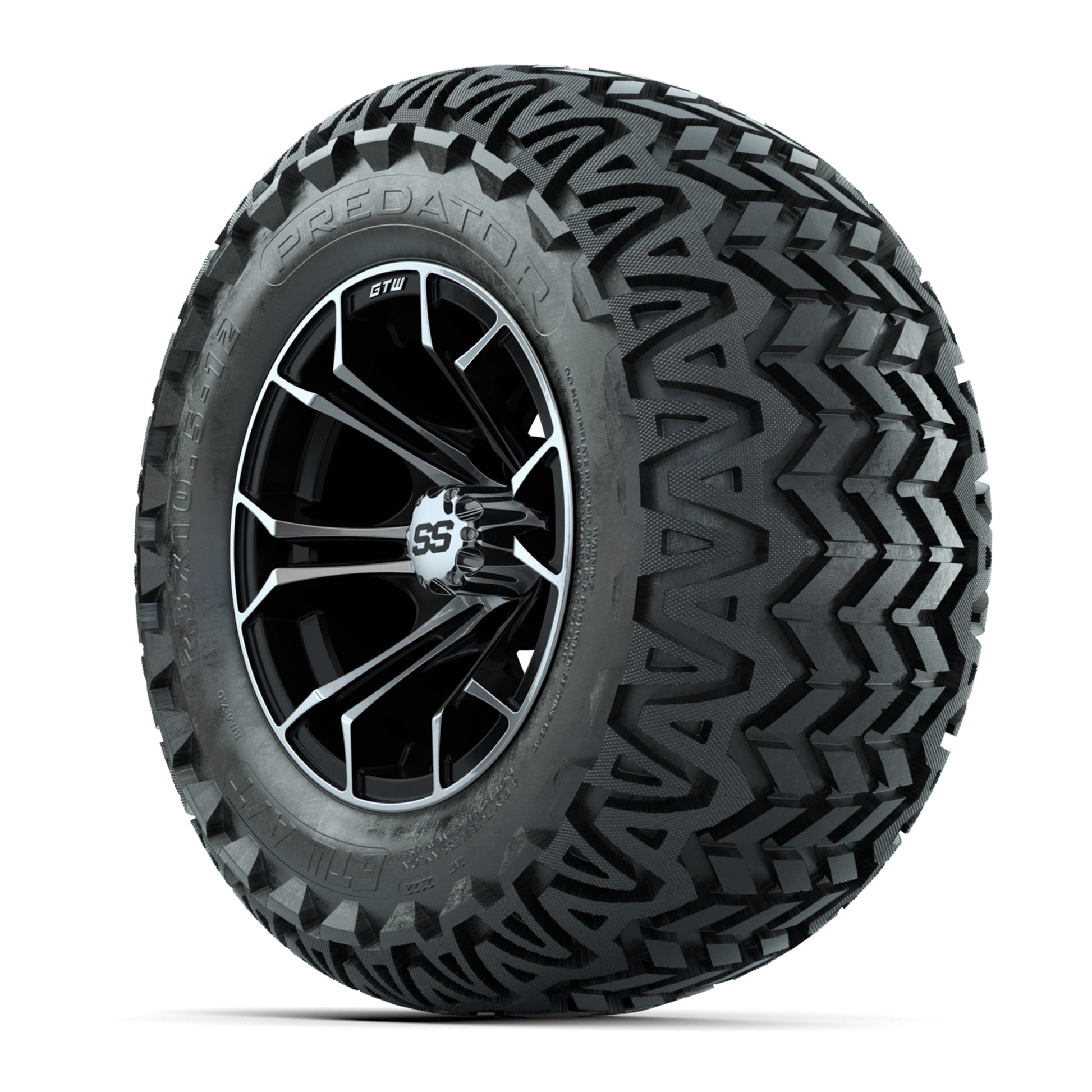 Set of 4 GTW Spyder Black and Machined Wheels with Predator A-T Tires - 12 Inch