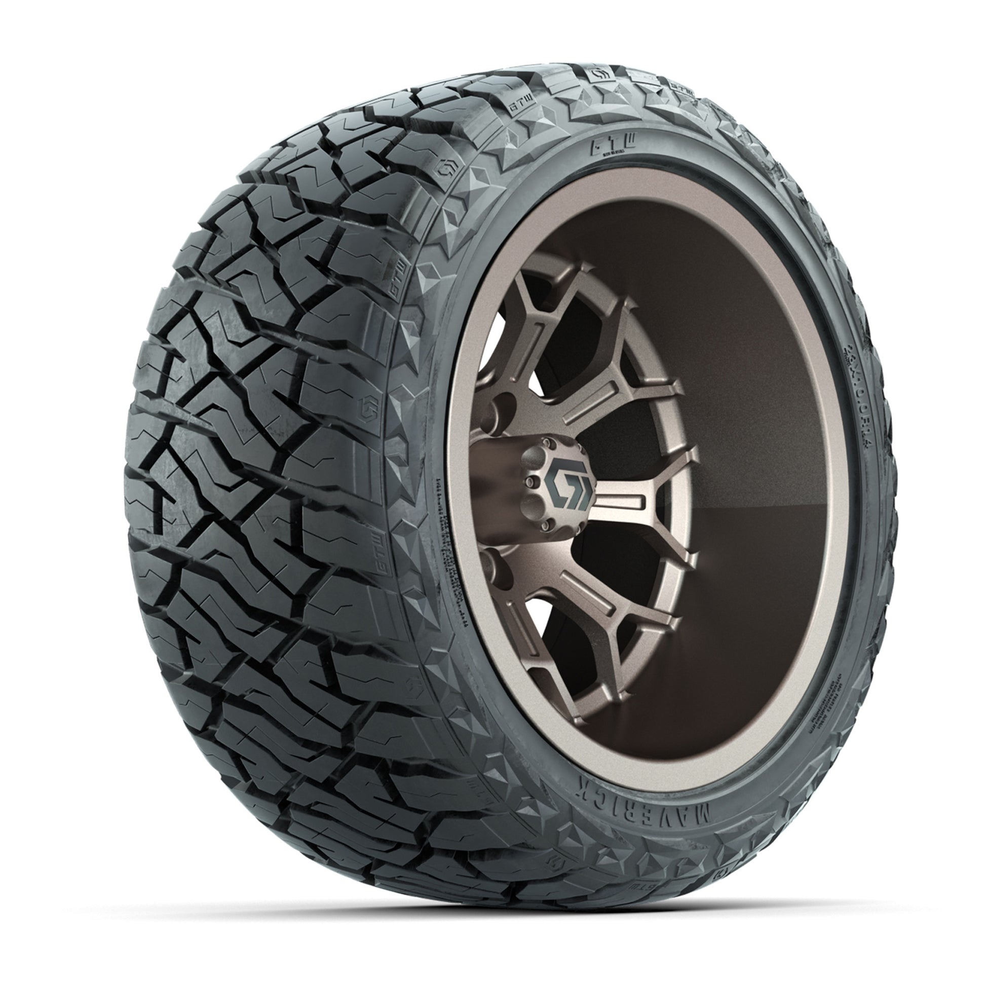 GTW Assault Matte Bronze 14 in Wheels with 23X10-R14 Maverick Steel Belted Radial All-Terrain Tires – Full Set