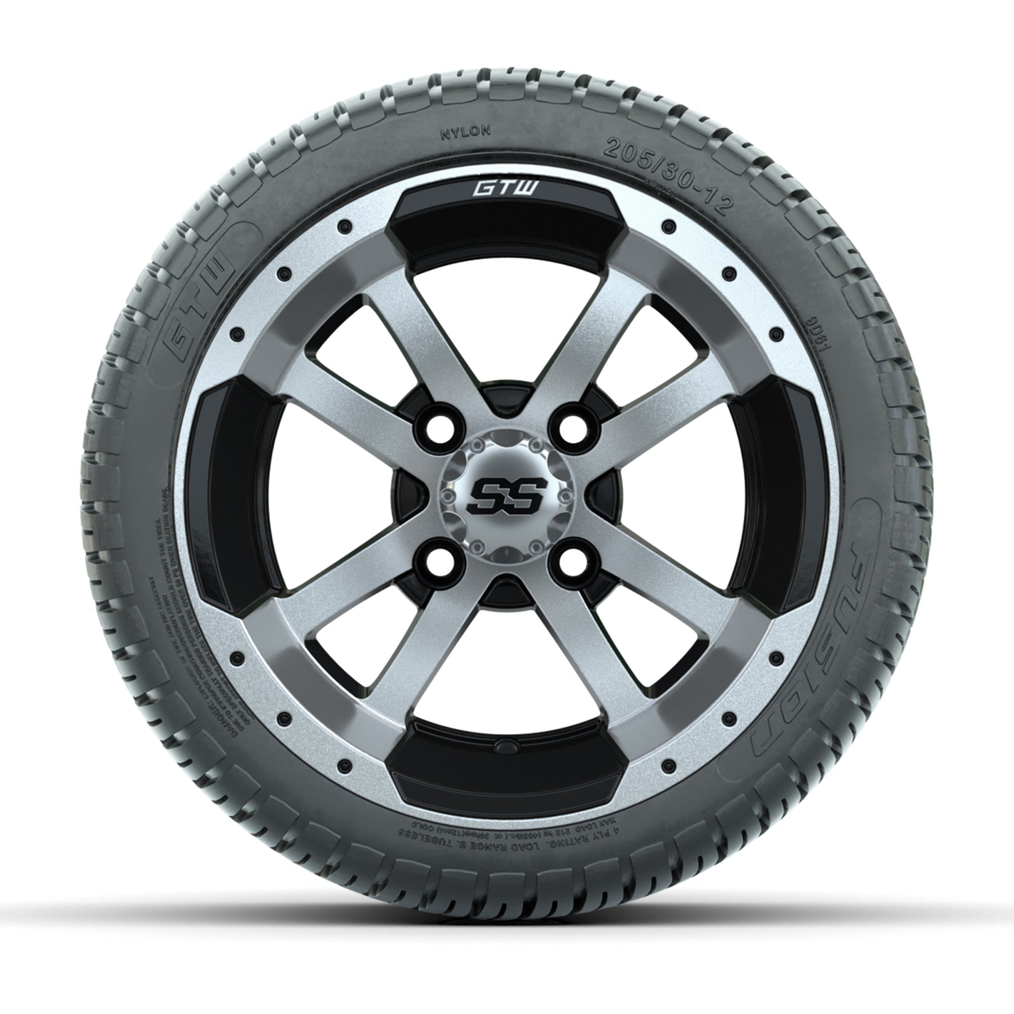GTW Storm Trooper Black and Machined 12 in Wheels with 18in Fusion Street Tires – Set of 4