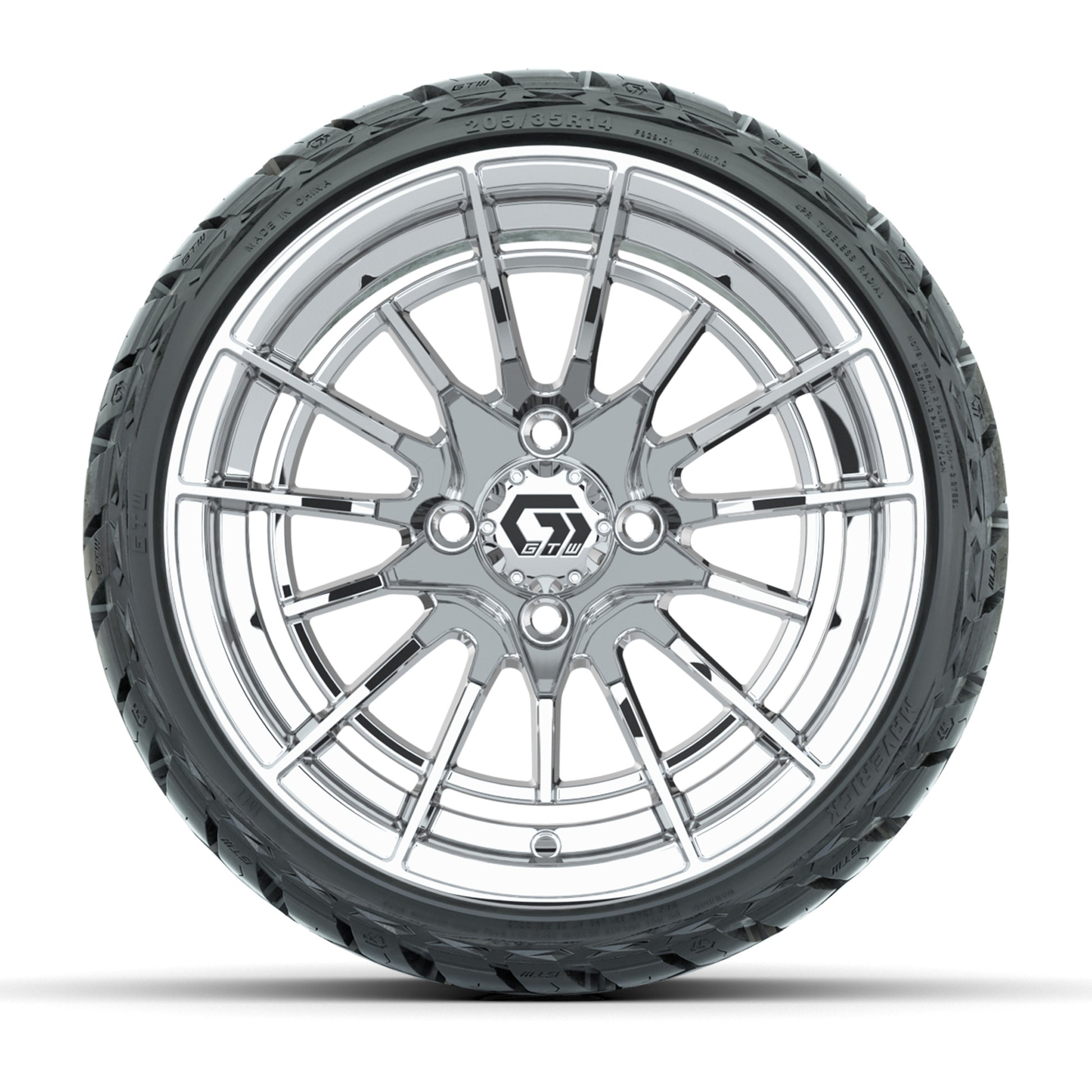 GTW Boost Chrome 14 in Wheels with 205/35-R14 Maverick Low-P - front view