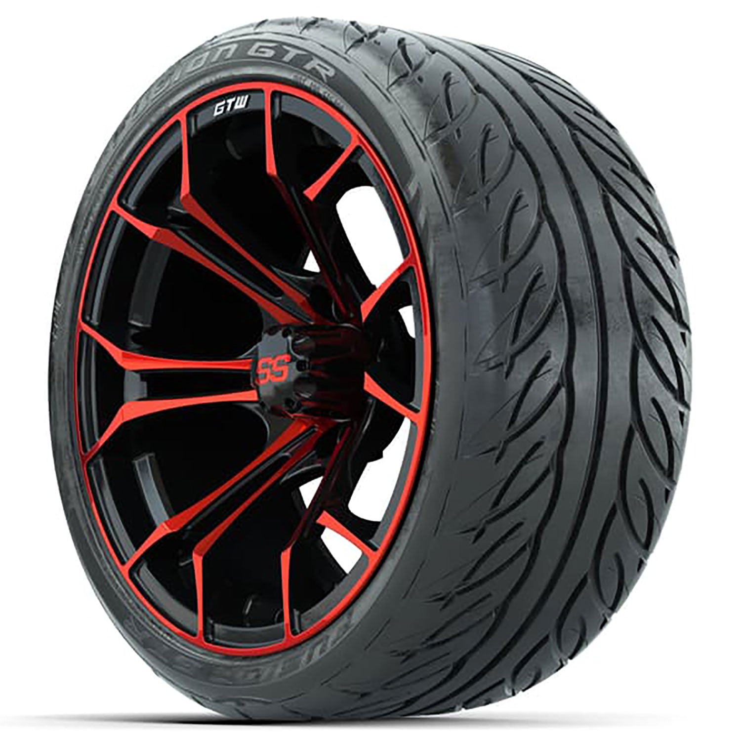 GTW 15 inch Spyder red and black wheels with Fusion street tires - Set of Four