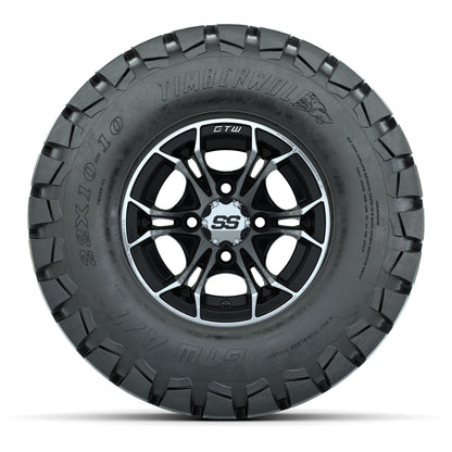 GTW Spyder Machined/Black 10 in Wheels with 22x10-10 Timberwolf All Terrain Tires – Full Set