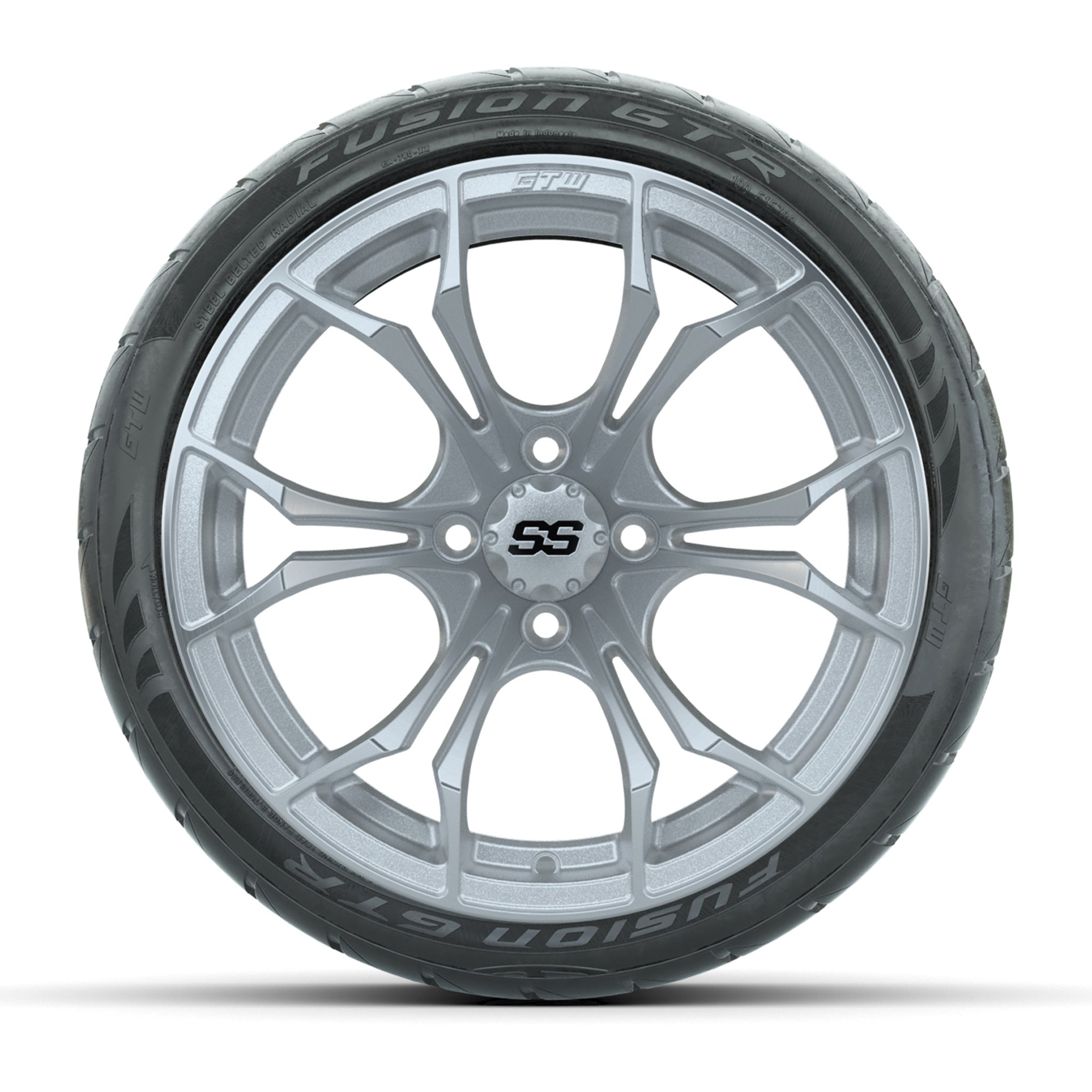GTW Spyder Silver Brush 15 in Wheels with 215/40-R15 Fusion  - 3/4 view