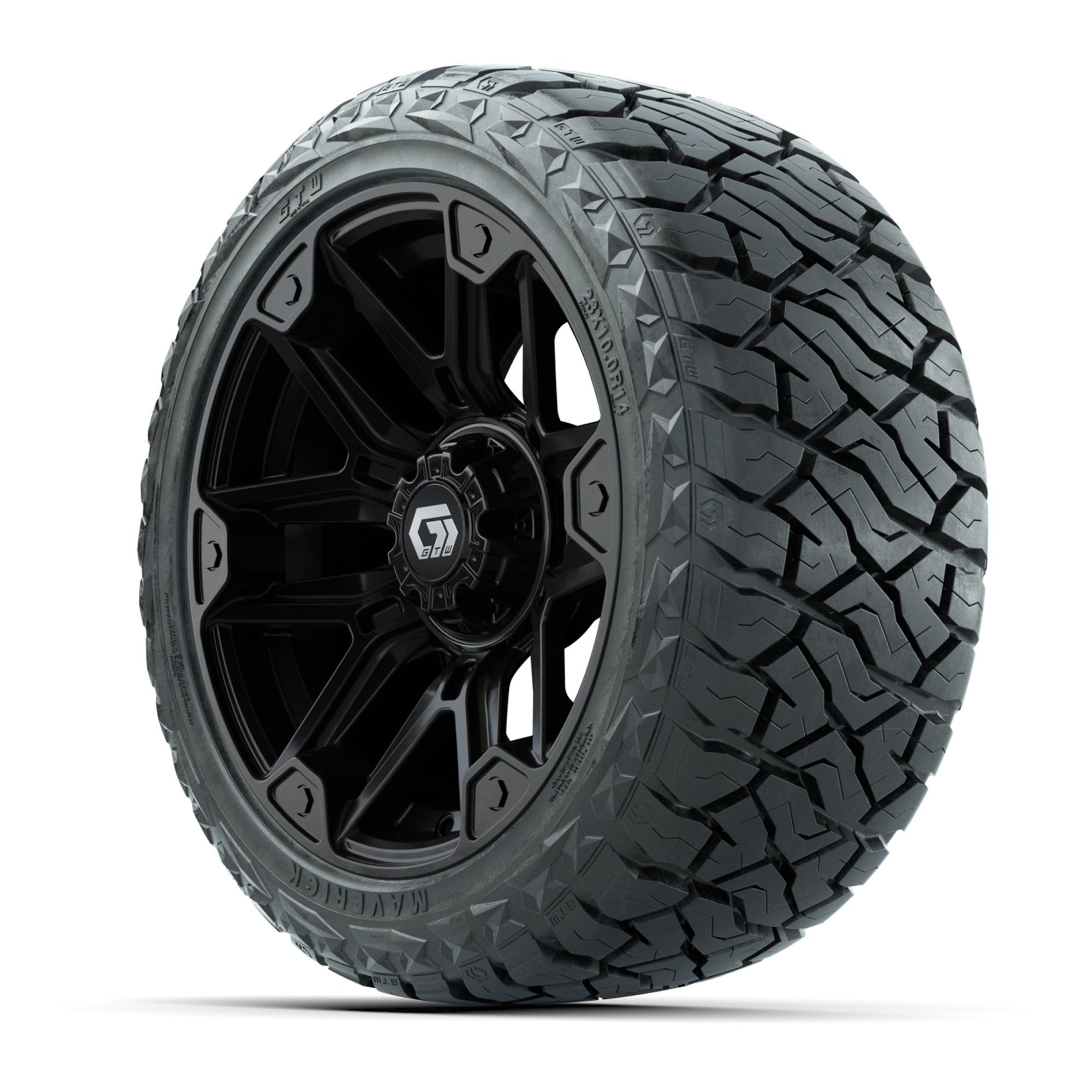 GTW Graffiti Gloss Black 14 in Wheels with 23x10.00-R14 Mave - 3/4 view