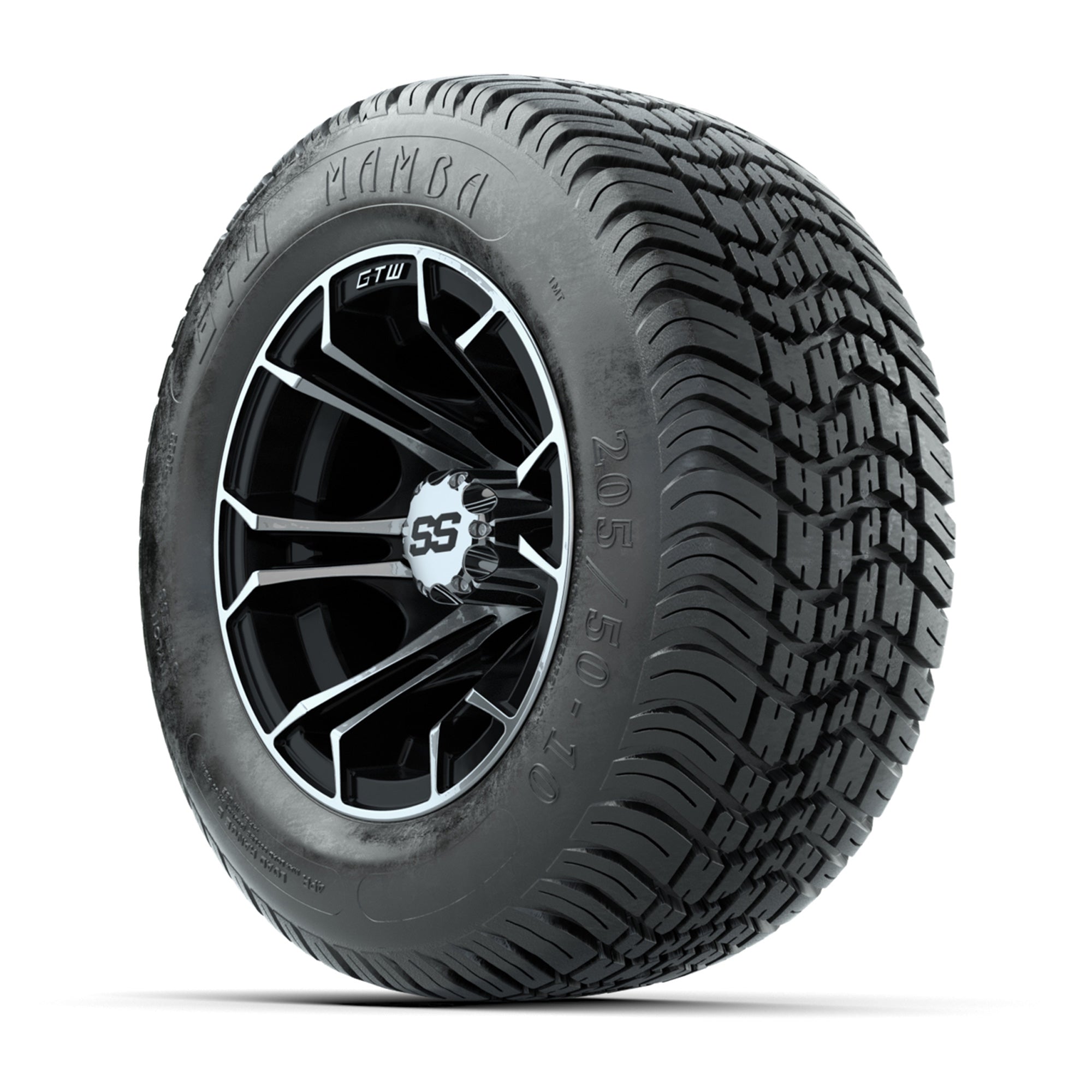 GTW Spyder Machined/Black 10 in Wheels with 205/50-10 Mamba Street Tires – Full Set