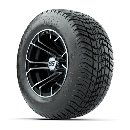 GTW Spyder Machined/Black 10 in Wheels with 205/50-10 Mamba Street Tires – Full Set