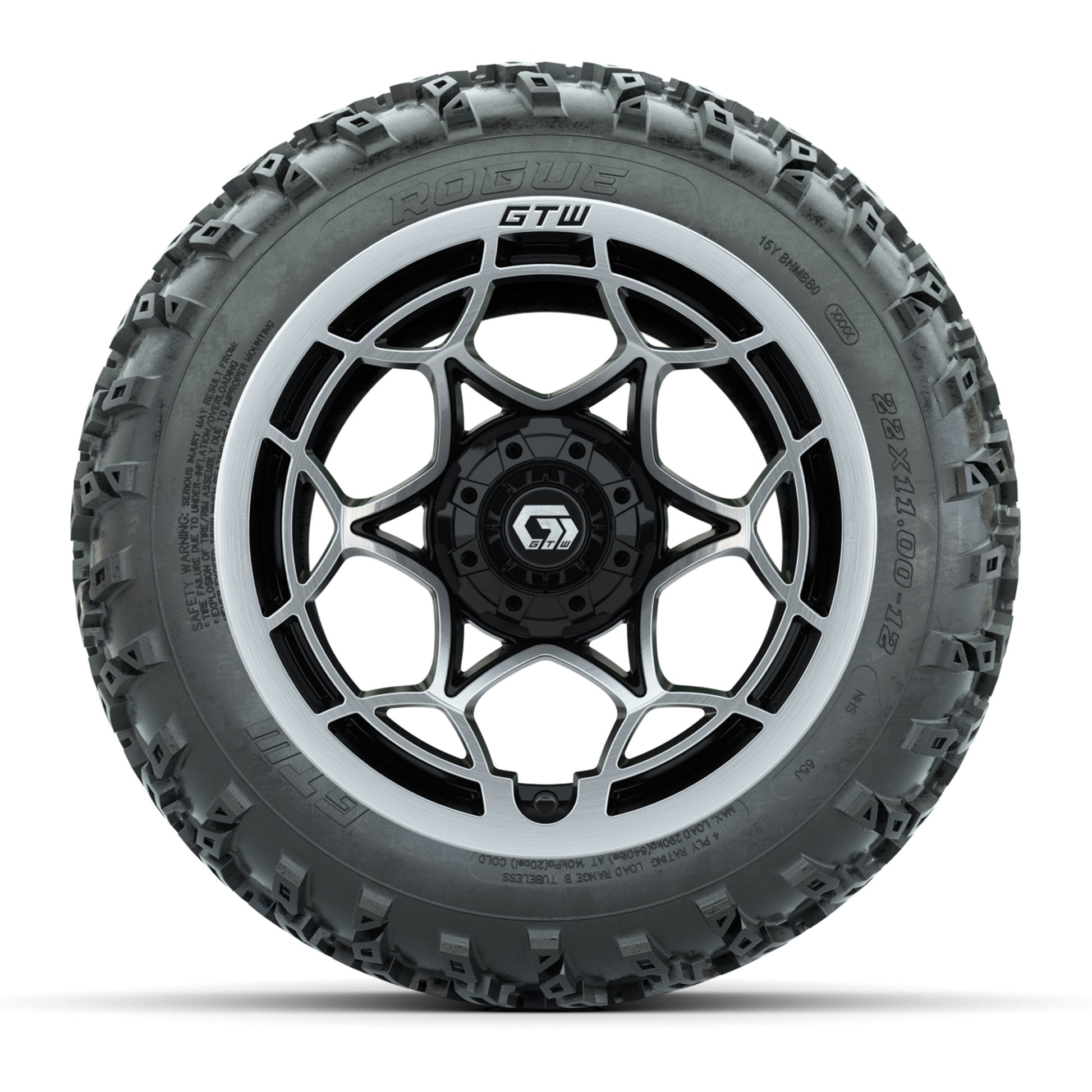 GTW® Nexus Gloss Black 12 in Wheels with 22x11.00-12 Rogue All-Terrain Tires – Full Set