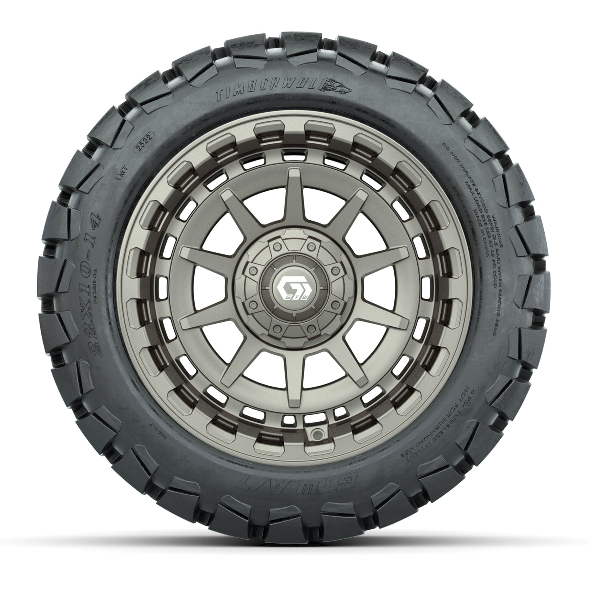 GTW® Barricade Satin Bronze 14 in Wheels with 22x10-14 Timbe - front view