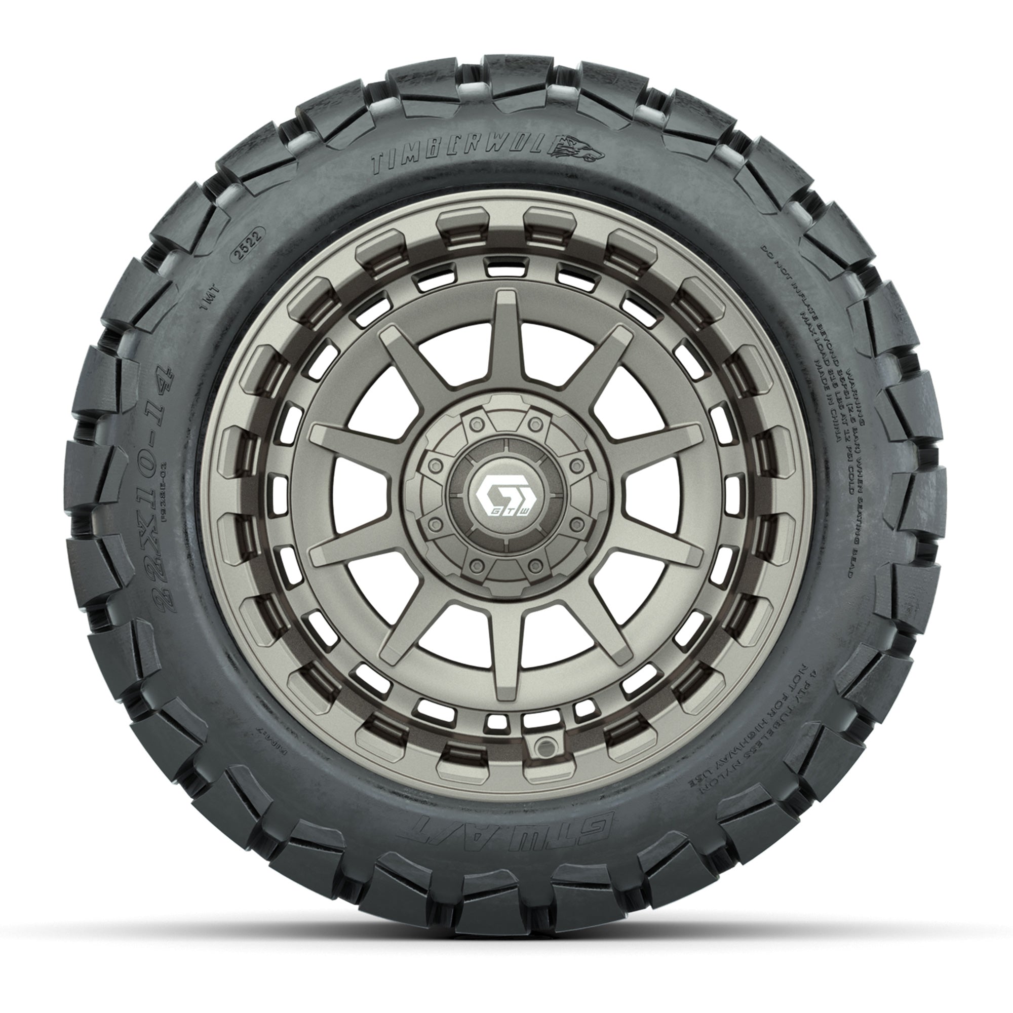GTW® Barricade Satin Bronze 14 in Wheels with 22x10-14 Timbe - 3/4 view