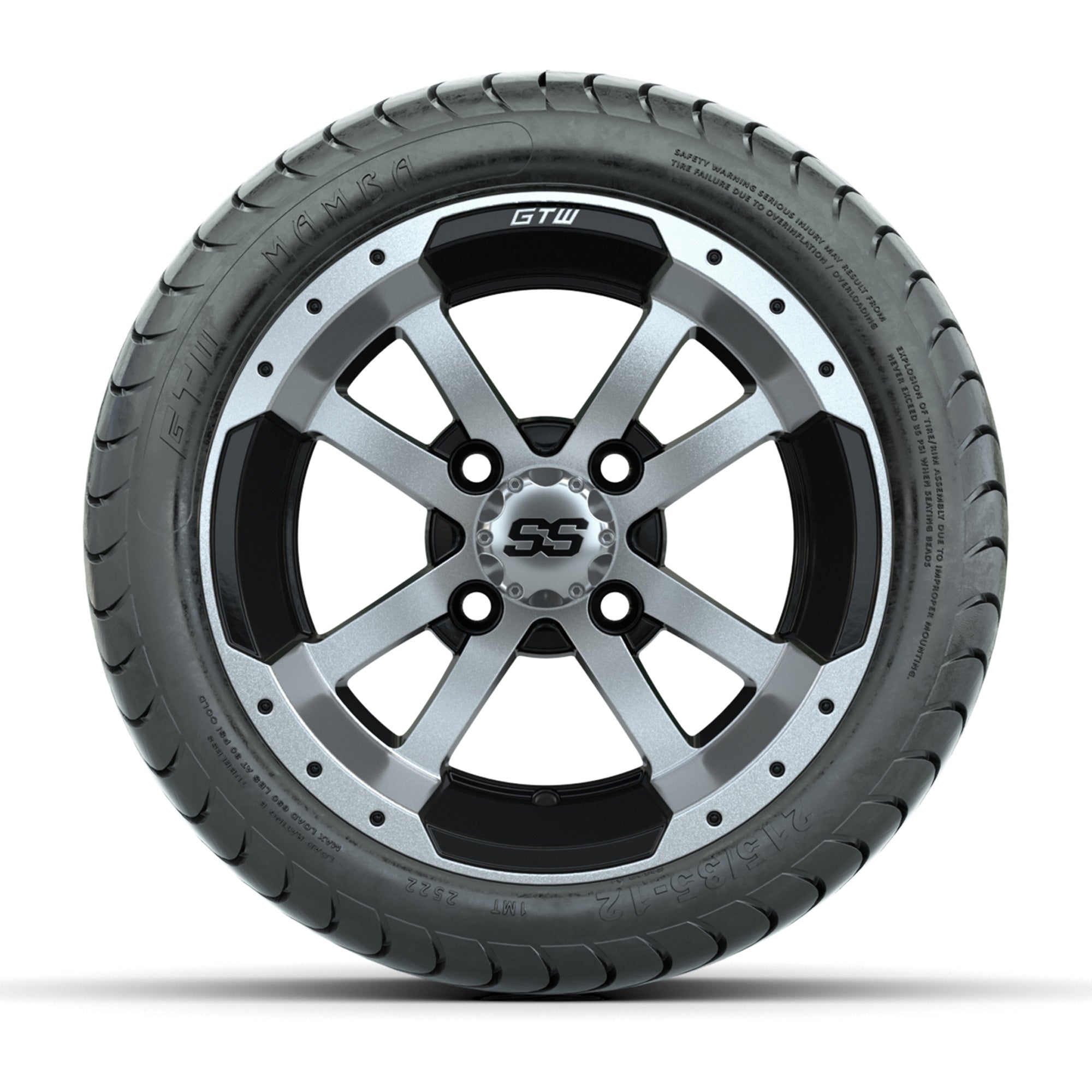 GTW Storm Trooper Black and Machined 12 in Wheels with 18in Mamba Street Tires – Set of 4