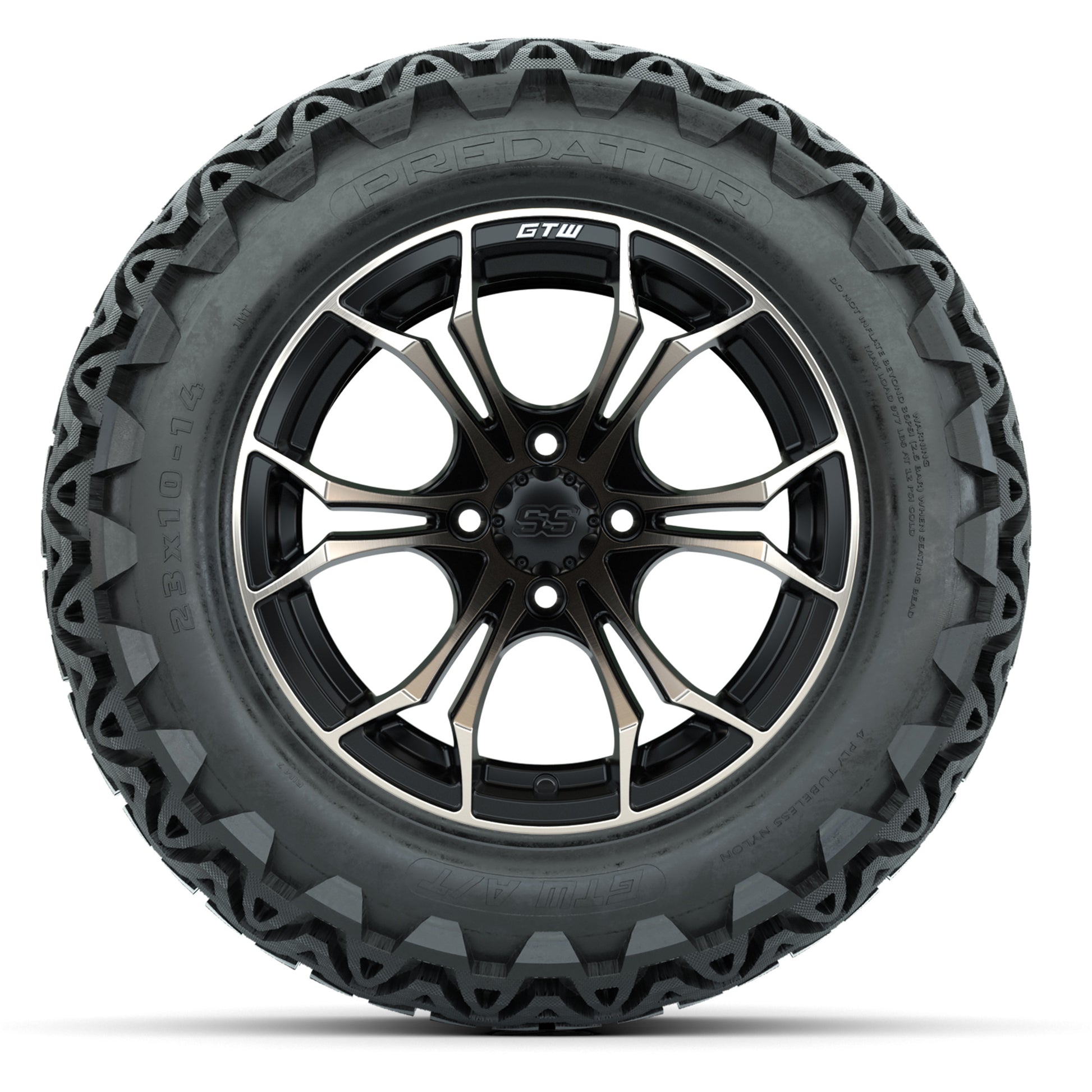 GTW Spyder Matte Black/Bronze 14 in Wheels with 23X10-14 Pre - front view