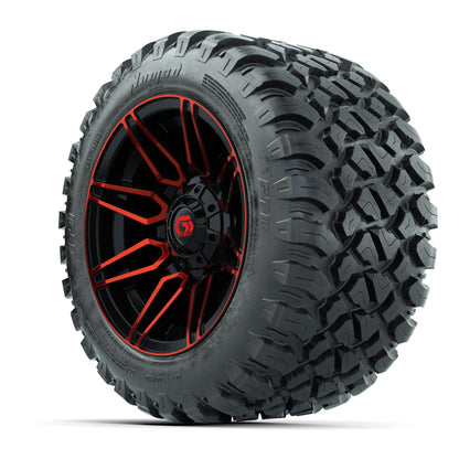 GTW® Stealth Red/Machined 12 in Wheels with 22X11-R12 Nomad Steel Belt Radial All-Terrain Tires – Full Set