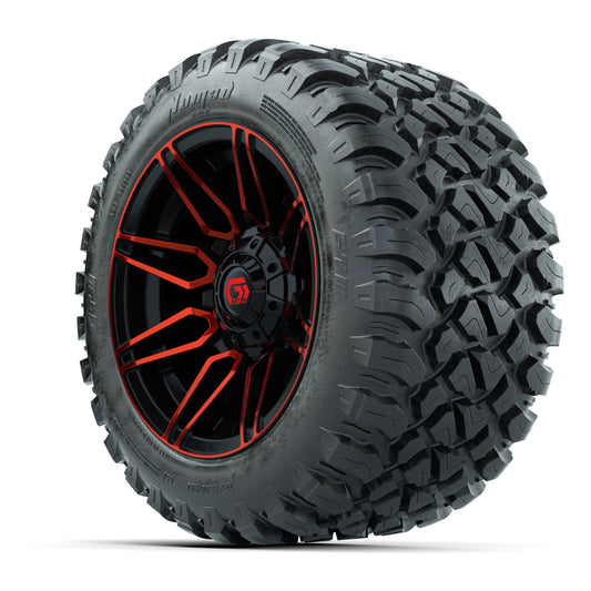GTW® Stealth Red/Machined 12 in Wheels with 22X11-R12 Nomad Steel Belt Radial All-Terrain Tires – Full Set
