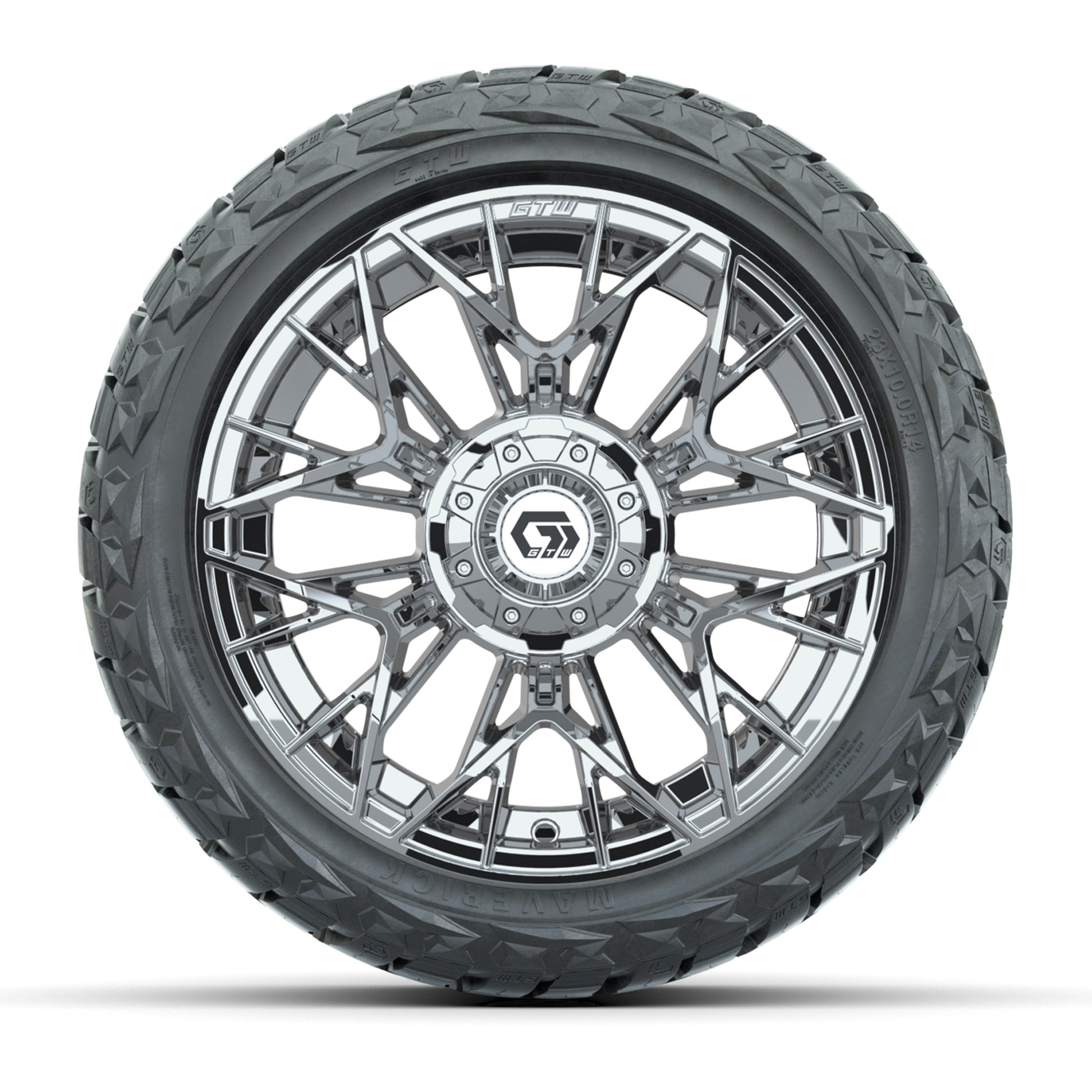 GTW Stellar Chrome 14 in Wheels with 23x10.00-R14 Maverick A - front view