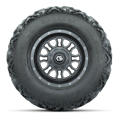 GTW® Volt Gunmetal 12 in Wheels with 25X10-12 Barrage Mud Tires – Full Set