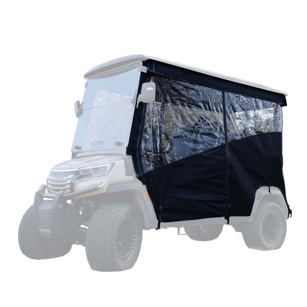 RedDot 4-Forward Seating with OEM Top 3-Sided Track Style Black Enclosure for ICON & Epic E40FX Golf Carts