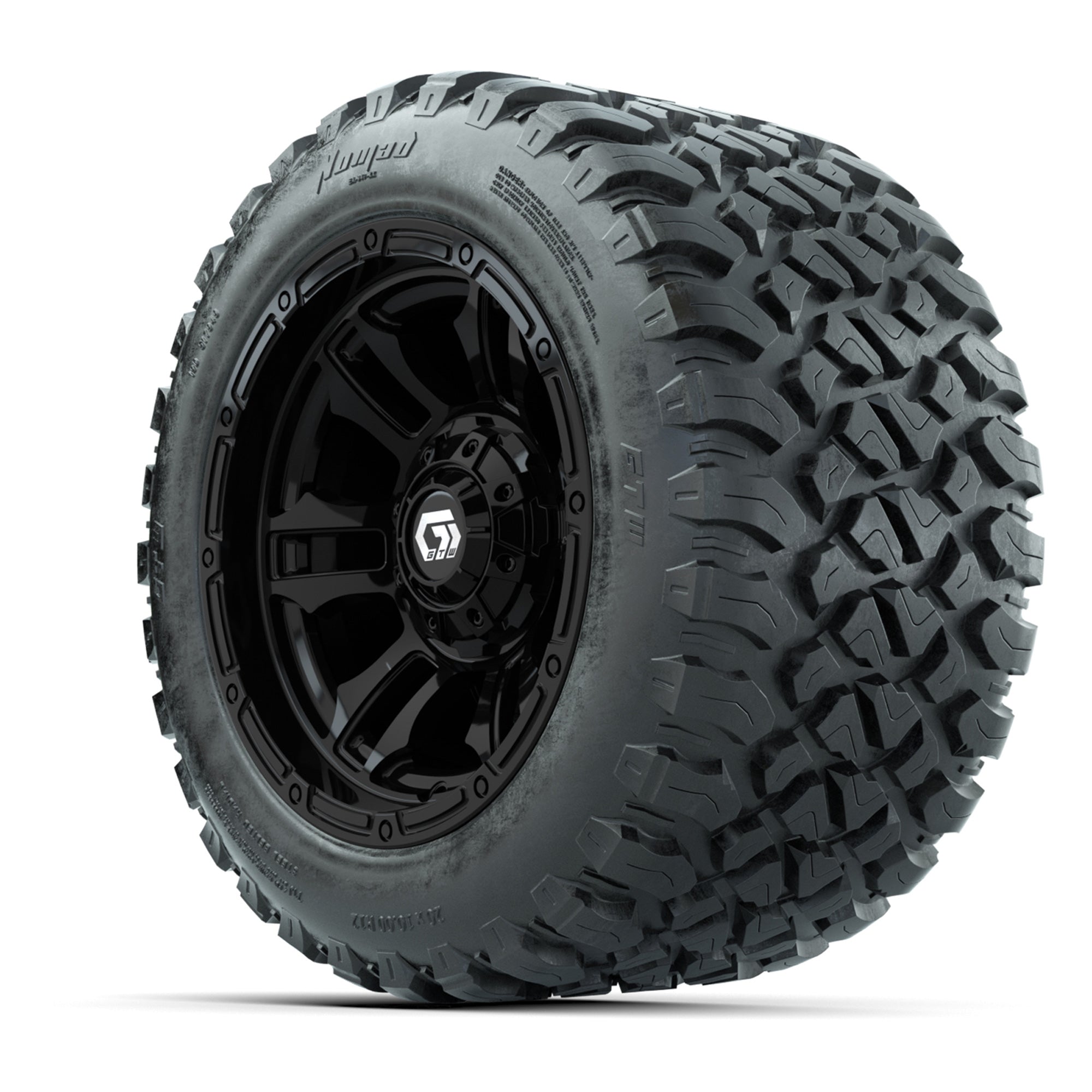 GTW® Shogun Gloss Black 12 in Wheels with 20X10-12 Nomad Steel Belt Radial All-Terrain Tires – Full Set