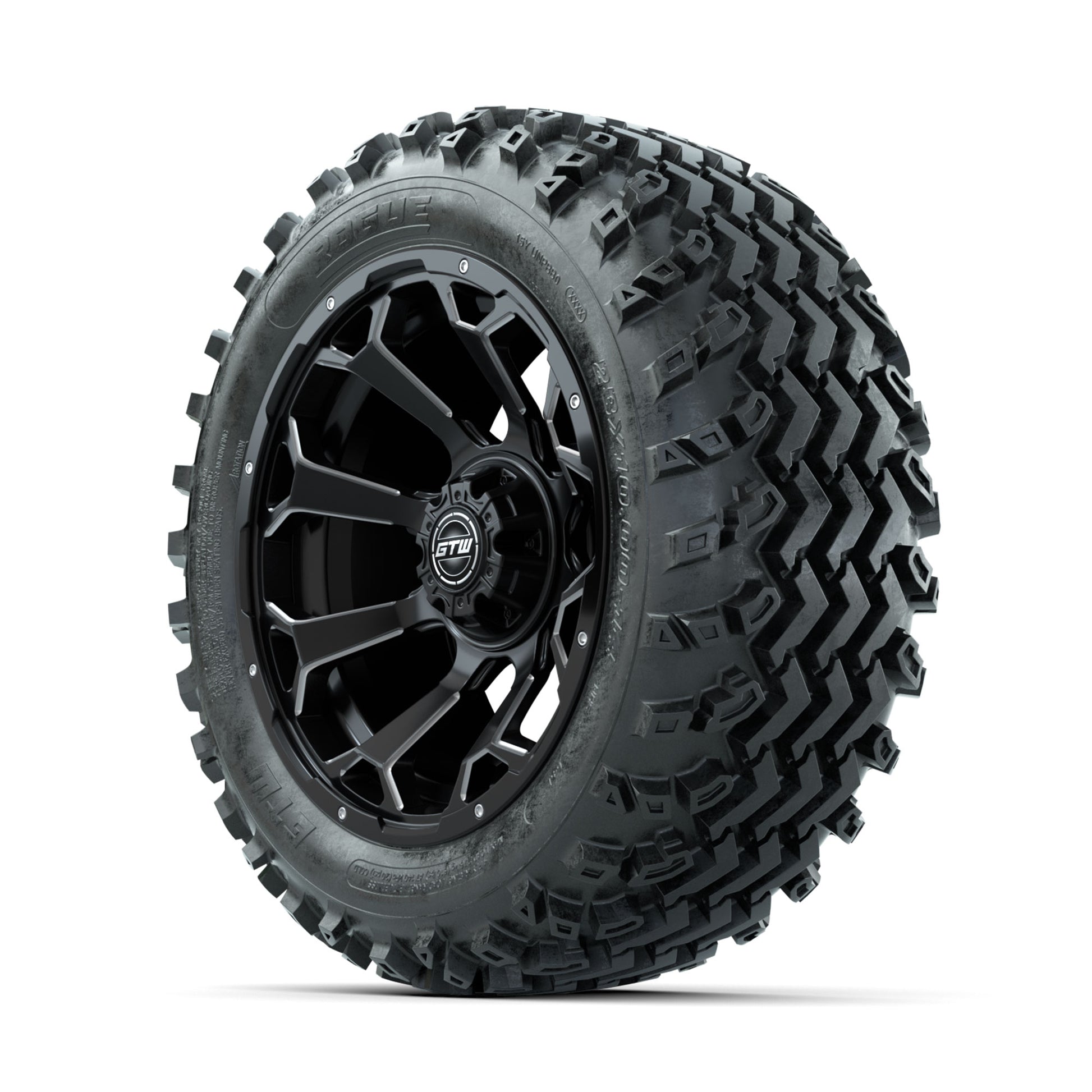 GTW Raven Ball Milled/Matte Black 14 in Wheels with 23x10.00 - 3/4 view