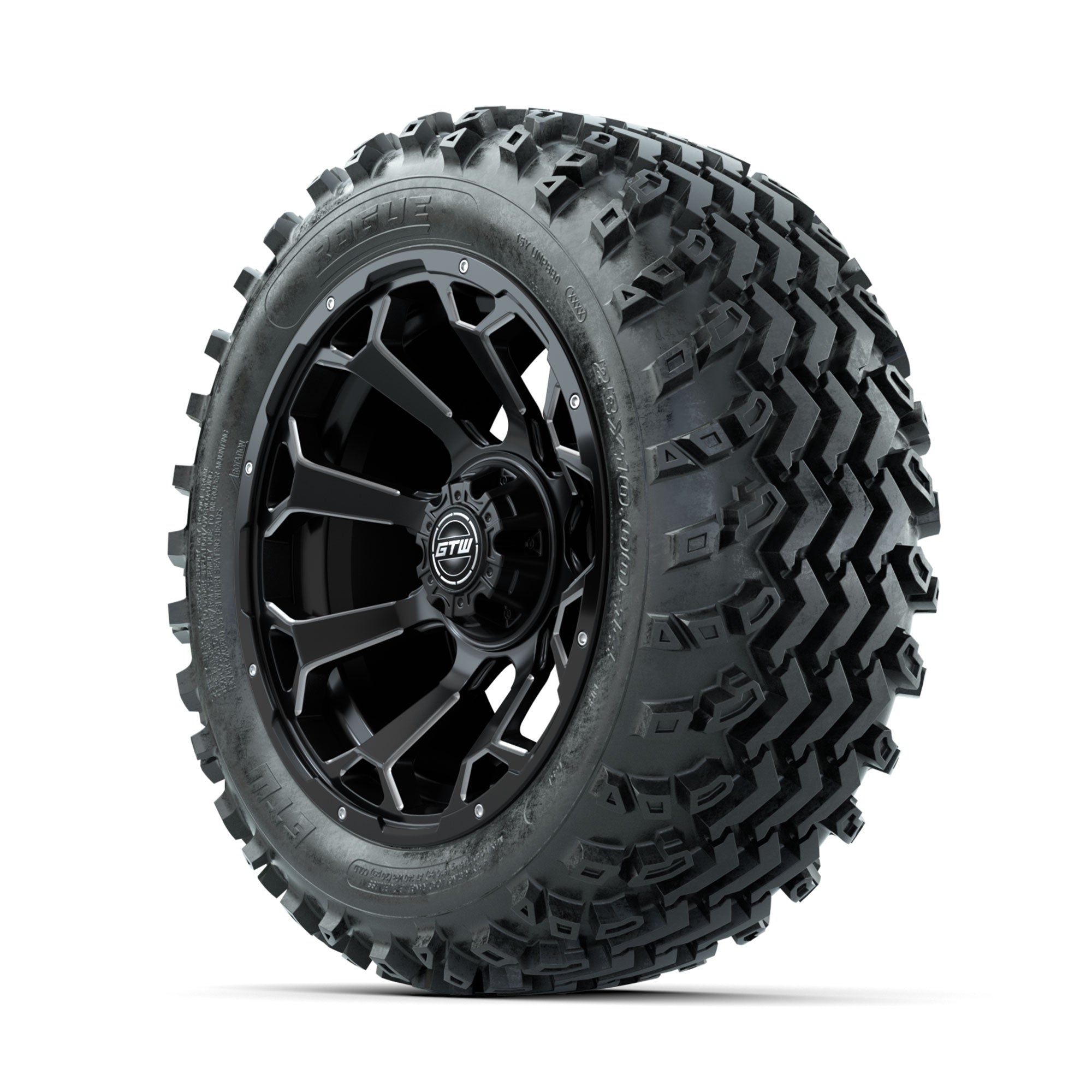 GTW Raven Ball Milled/Matte Black 14 in Wheels with 23x10.00 - 3/4 view