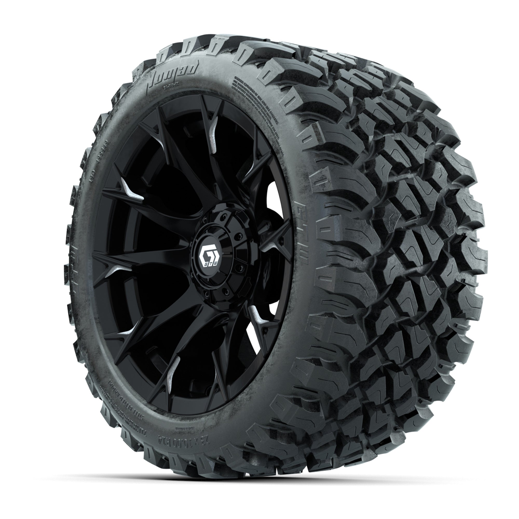 GTW® Diablo Gloss Black/Machined 14 in Wheels with 23X10-R14 - 3/4 view