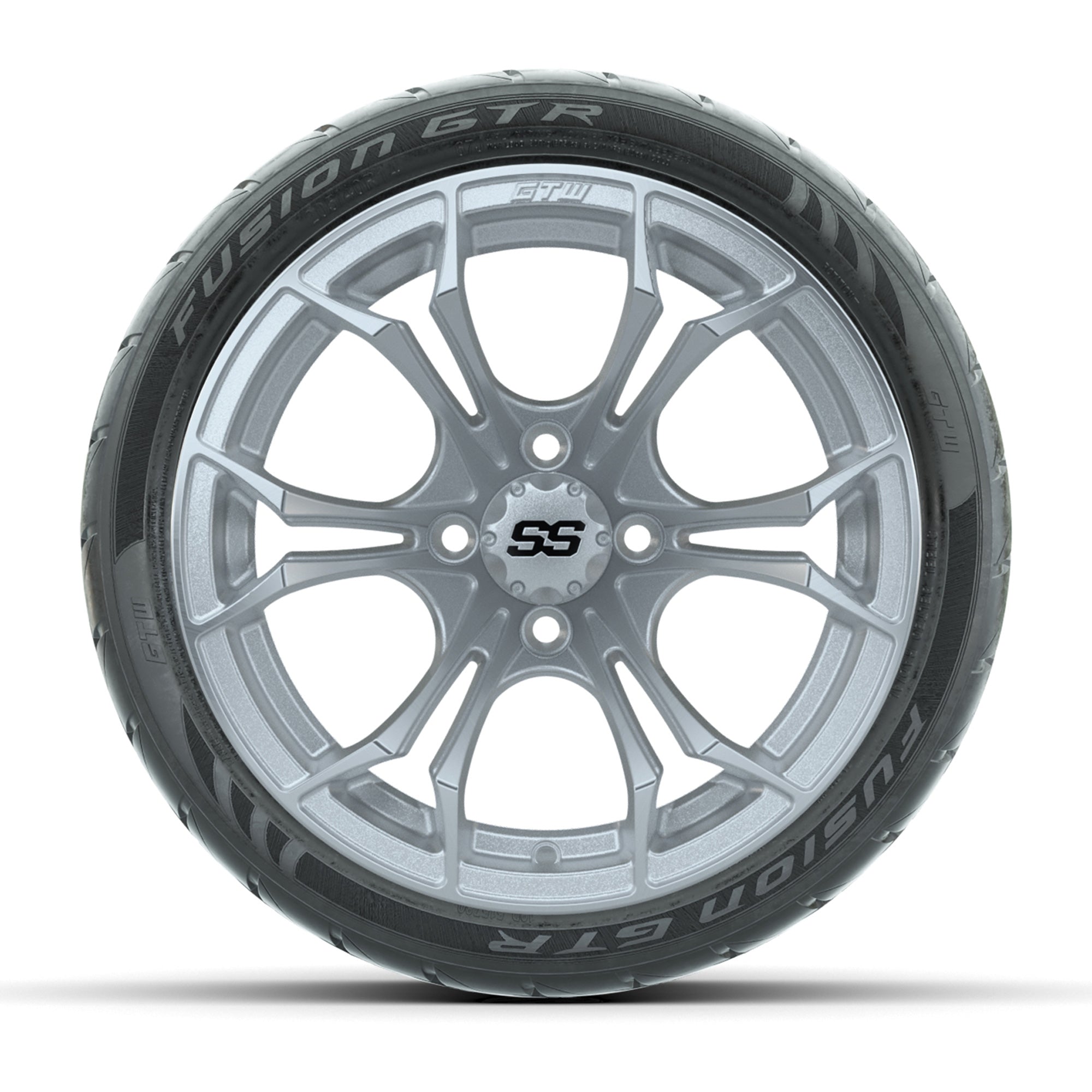 GTW® Spyder Silver Brush 14 in Wheels with 205/40-R14 Fusion - 3/4 view
