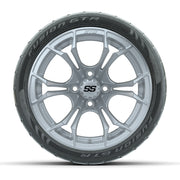 GTW® Spyder Silver Brush 14 in Wheels with 205/40-R14 Fusion - front view