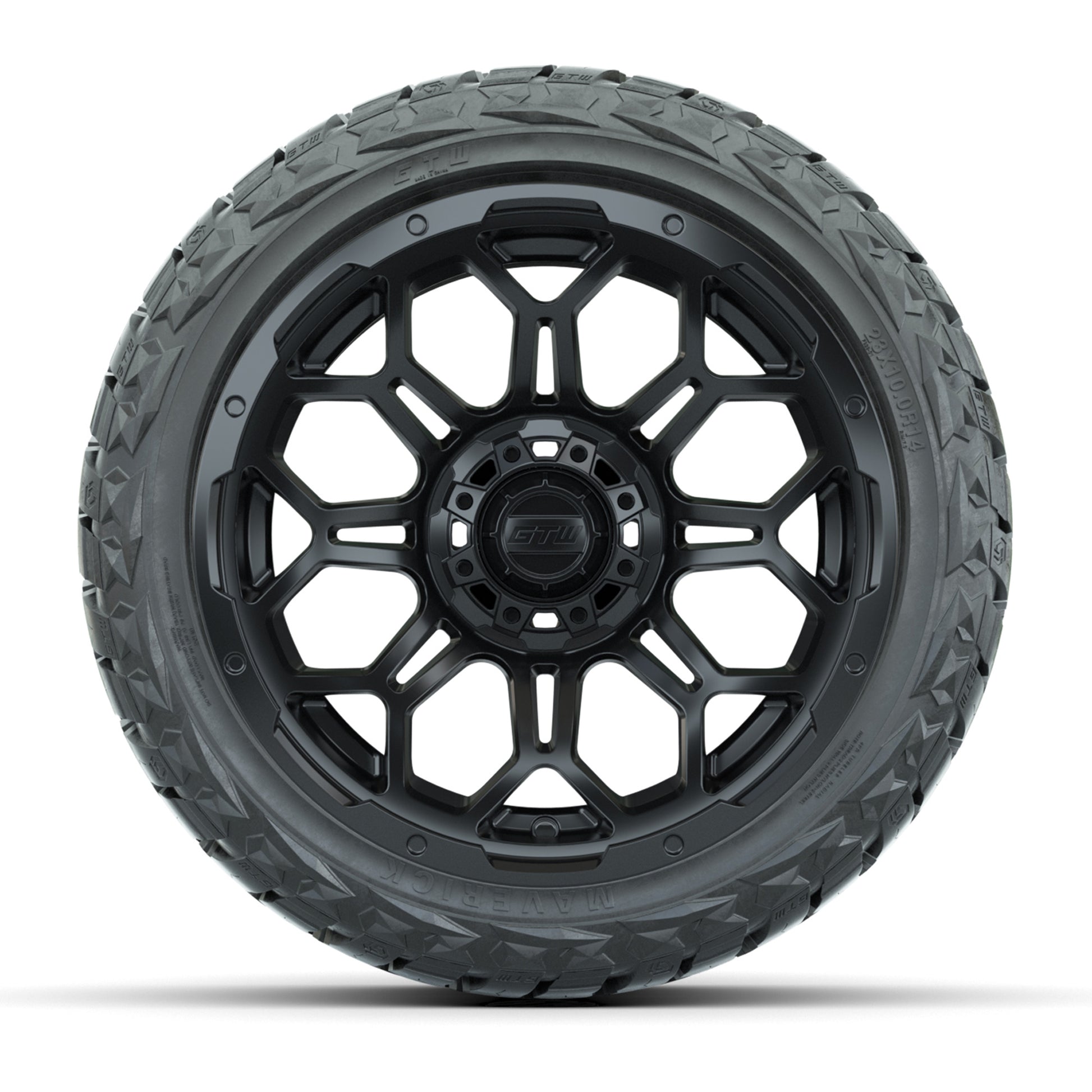 GTW Bravo Matte Black 14 in Wheels with 23x10.00-R14 Maveric - front view