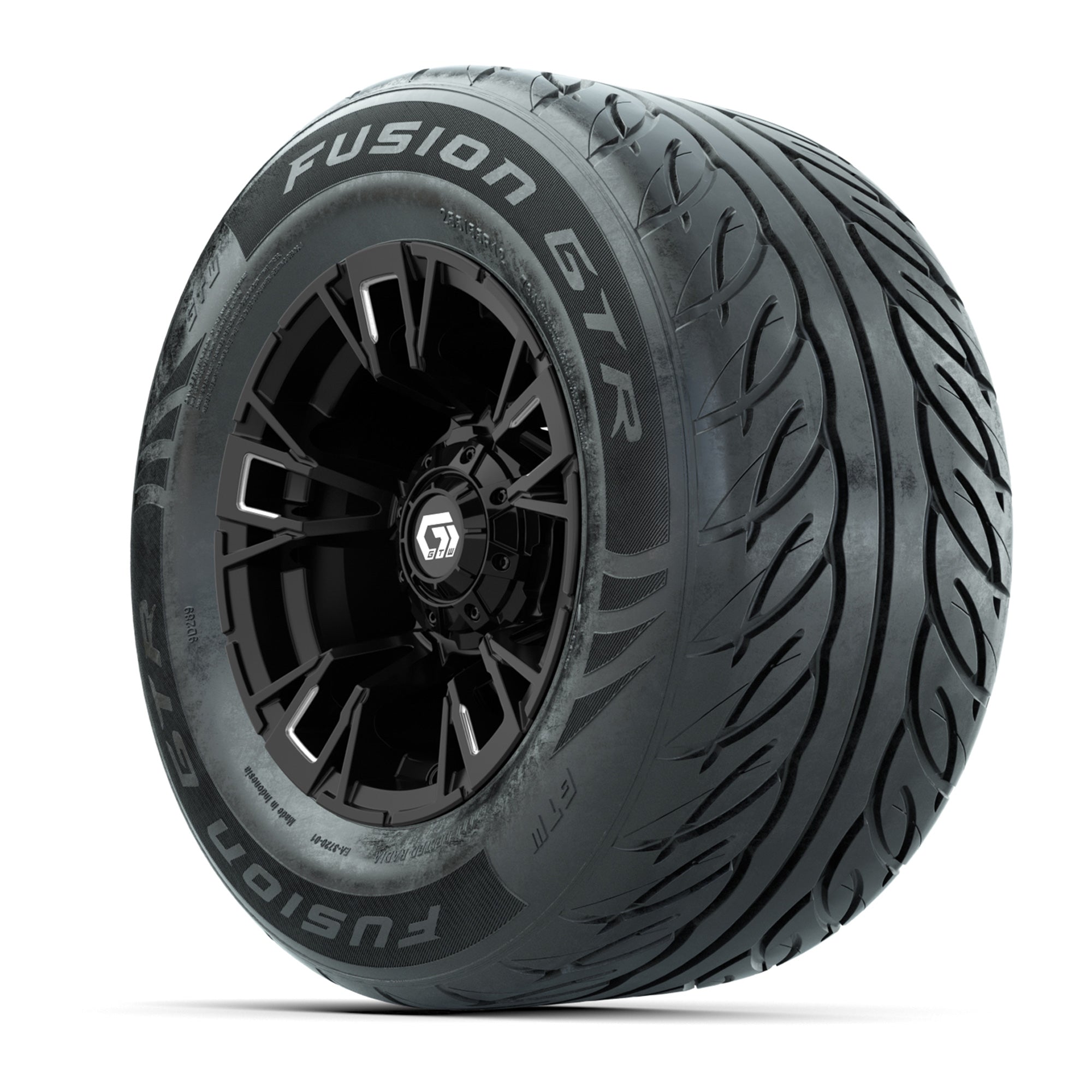GTW® Vandal Matte Black/Machined 12 in Wheels with 255/55-R12 Fusion GTR Steel Belt Radial Street Tires – Full Set