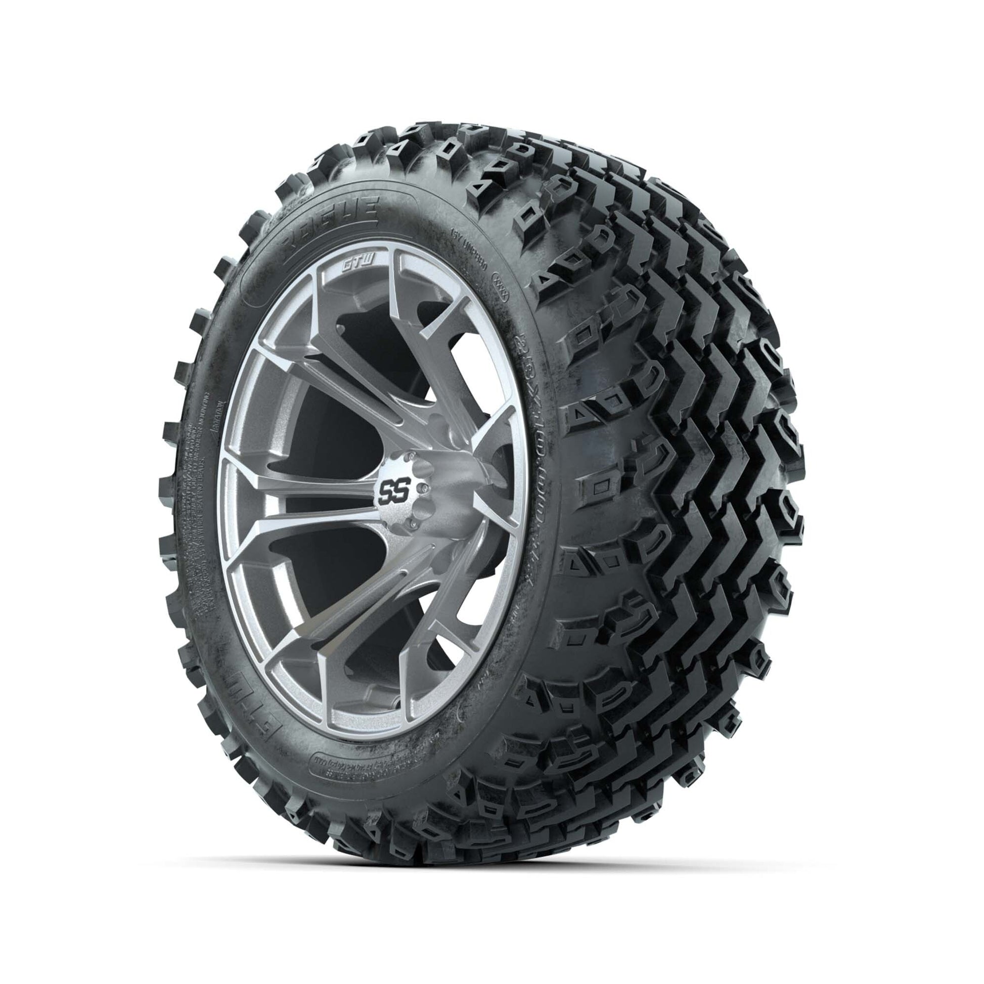 GTW® Spyder Silver Brush 14 in Wheels with 23X10.00-14 Rogue - 3/4 view