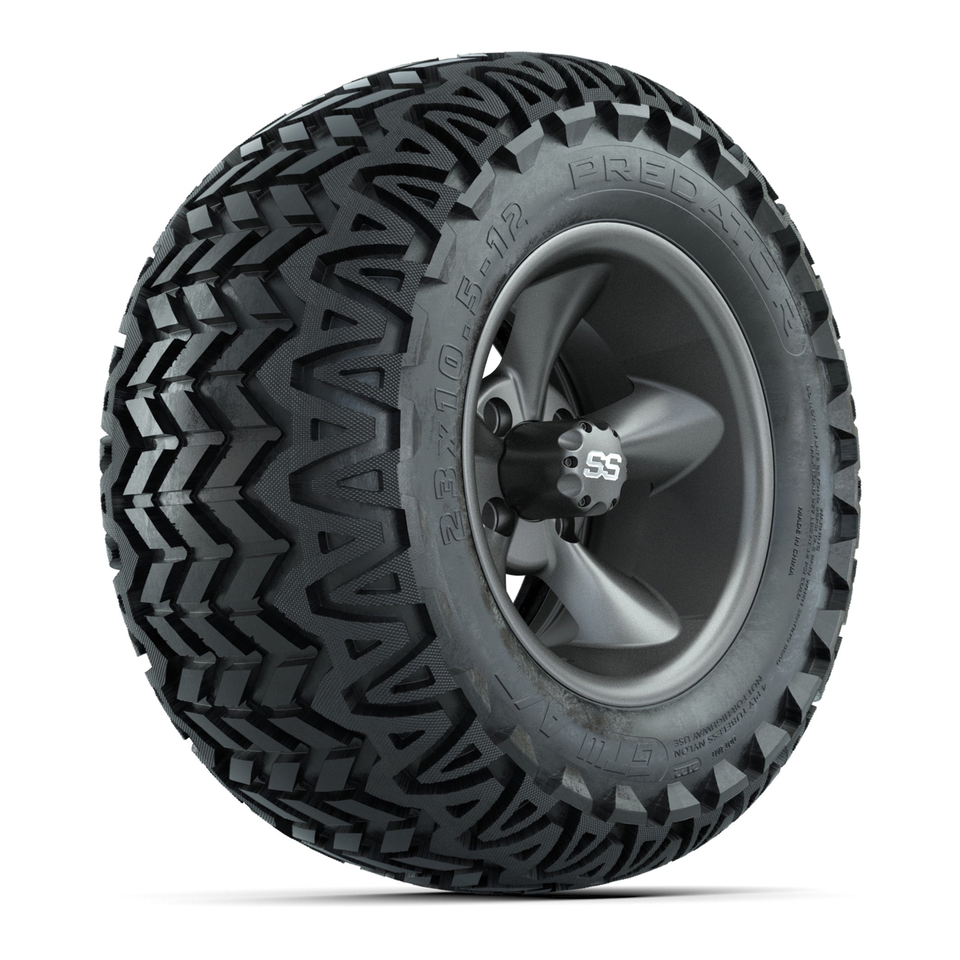 GTW® Godfather Matte Gray 12 in Wheels with 23X10.5-12 Predator All-Terrain Tires – Full Set