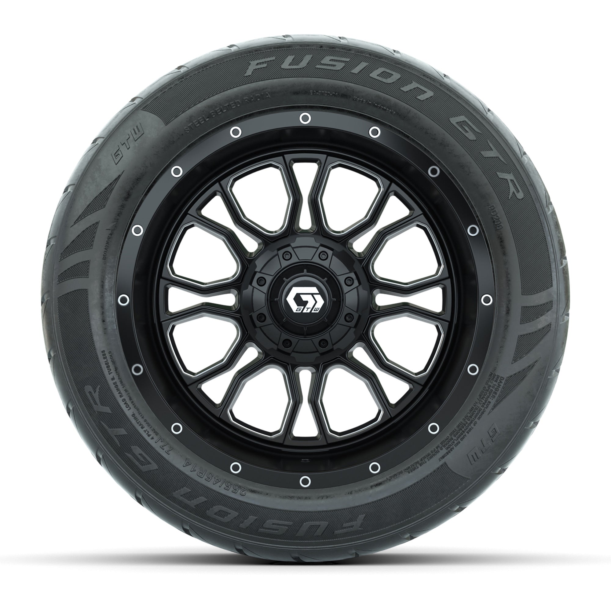 GTW® Volt Black/Machined 14 in Wheels with 255/45-R14 Fusion - 3/4 view