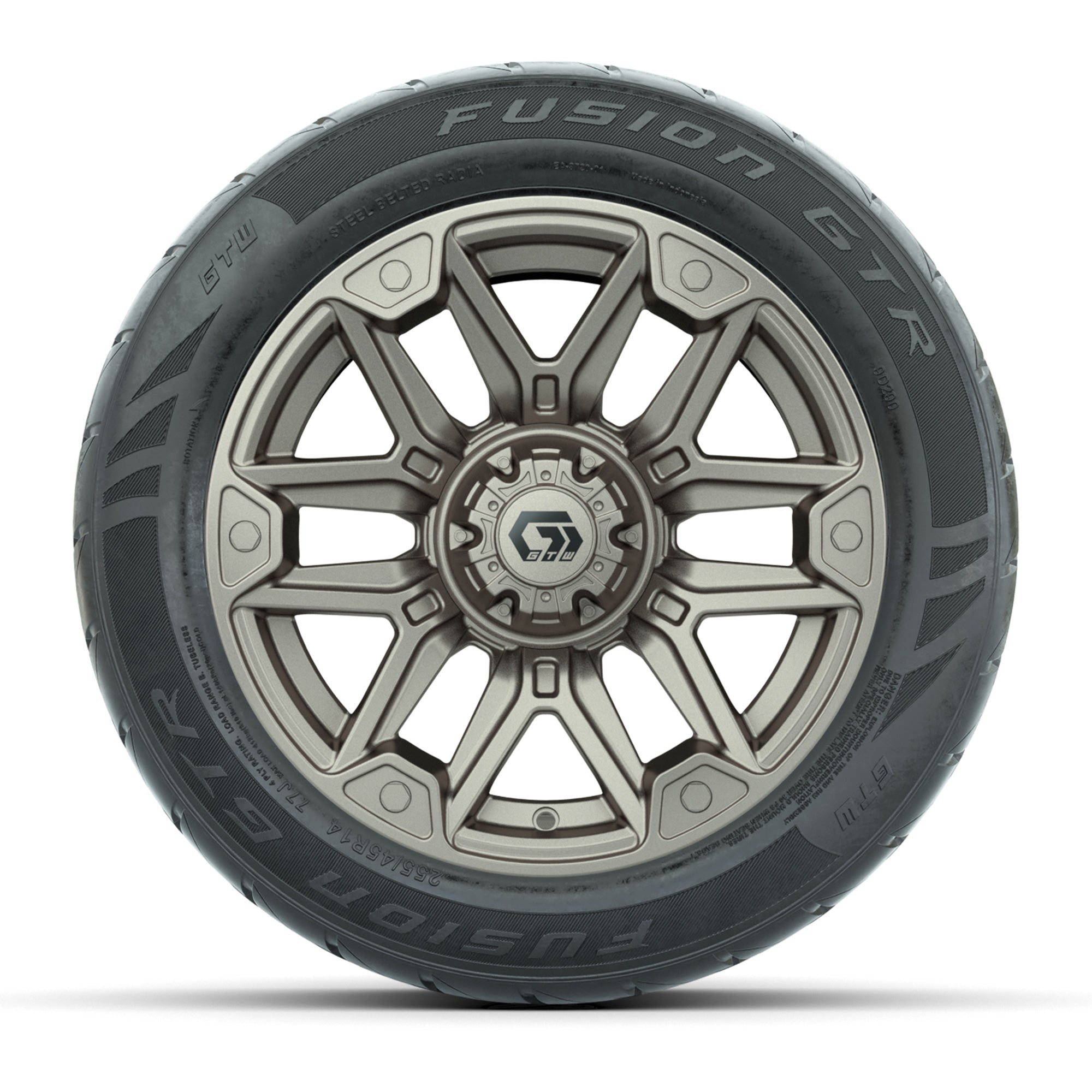 GTW® Graffiti Bronze/Black 14 in Wheels with 255/45-R14 Fusi - 3/4 view