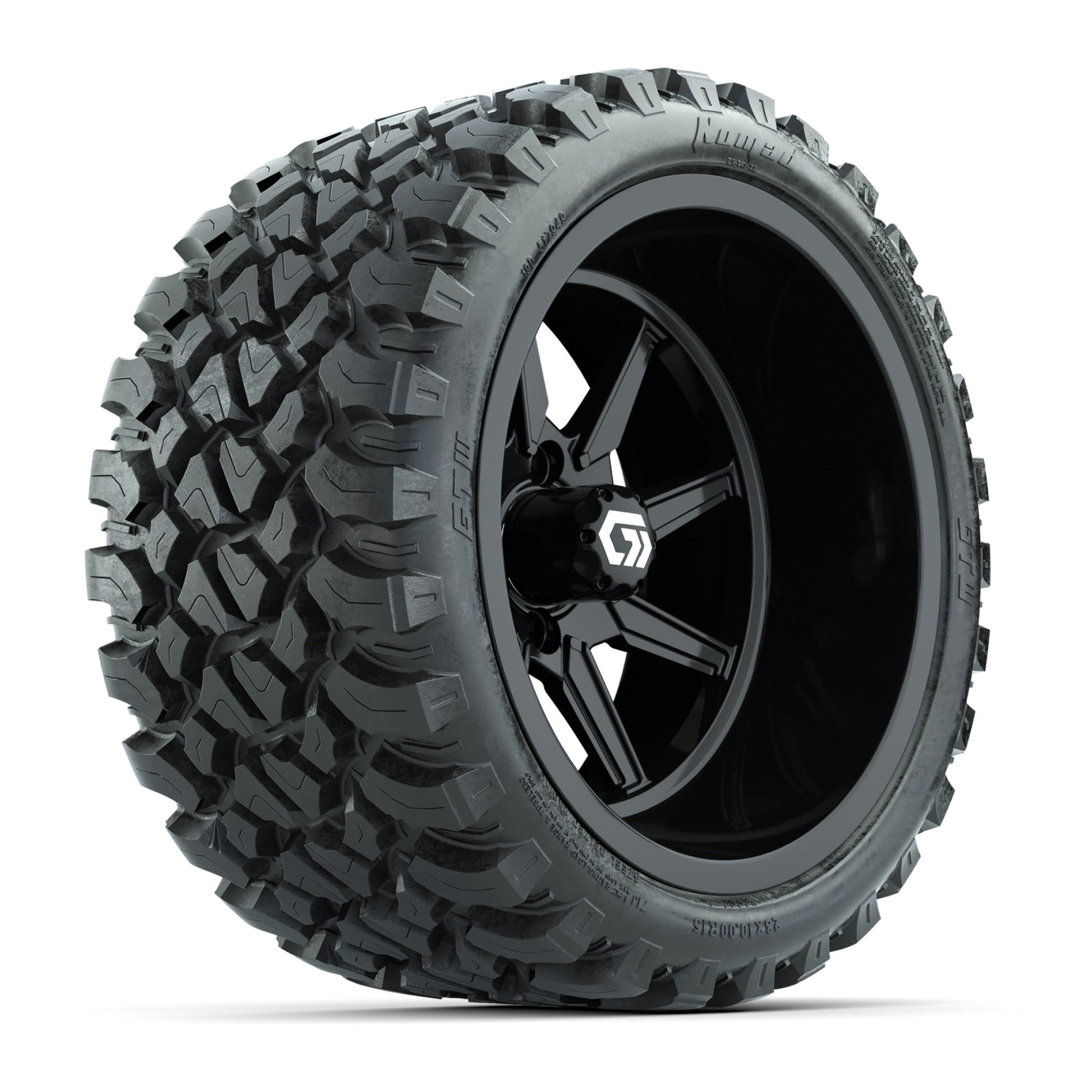 GTW Reaper Gloss Black 15 in Wheels with 23X10-R15 Nomad Steel Belted Radial All-Terrain Tires – Full Set