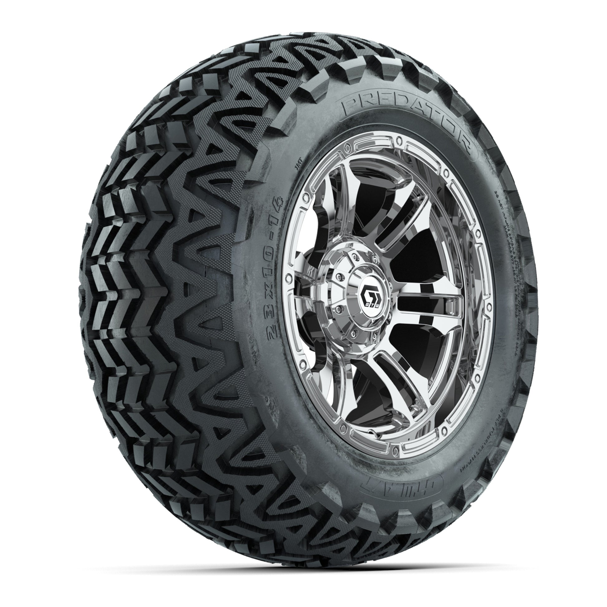 GTW® Shogun Chrome 14 in Wheels with 23x10-14 Predator All-Terrain Tires – Full Set