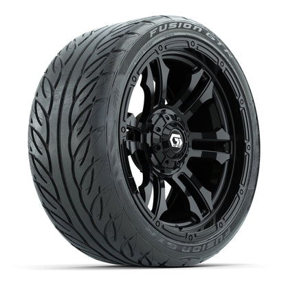 GTW® Shogun Gloss Black 15 in Wheels with 215/40-R15 Fusion GTR Steel Belted Street Tires – Full Set