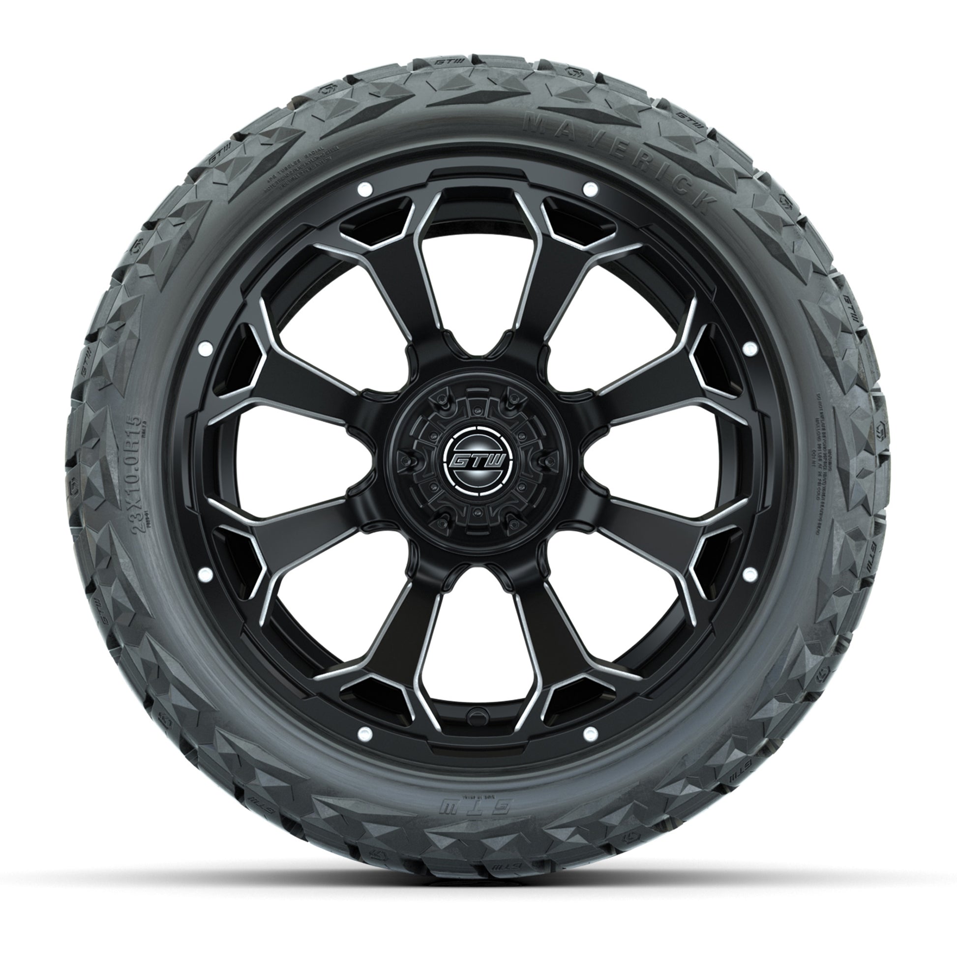 GTW Raven Matte Black 15 in Wheels with 23x10.00-R15 Maverick All-Terrain Tires – Full Set