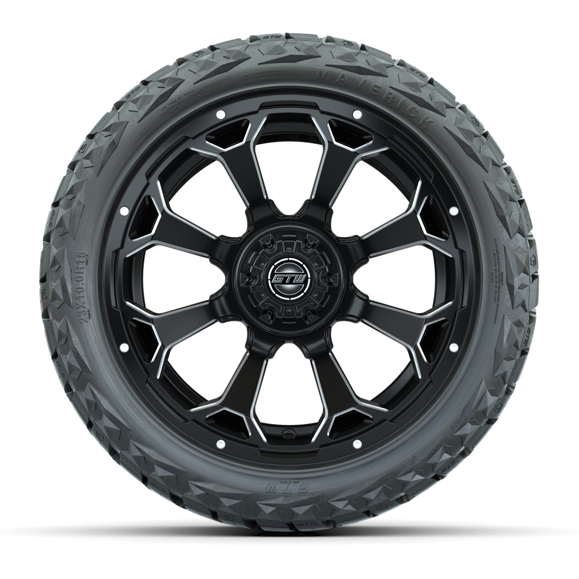 GTW Raven Matte Black 15 in Wheels with 23x10.00-R15 Maverick All-Terrain Tires – Full Set