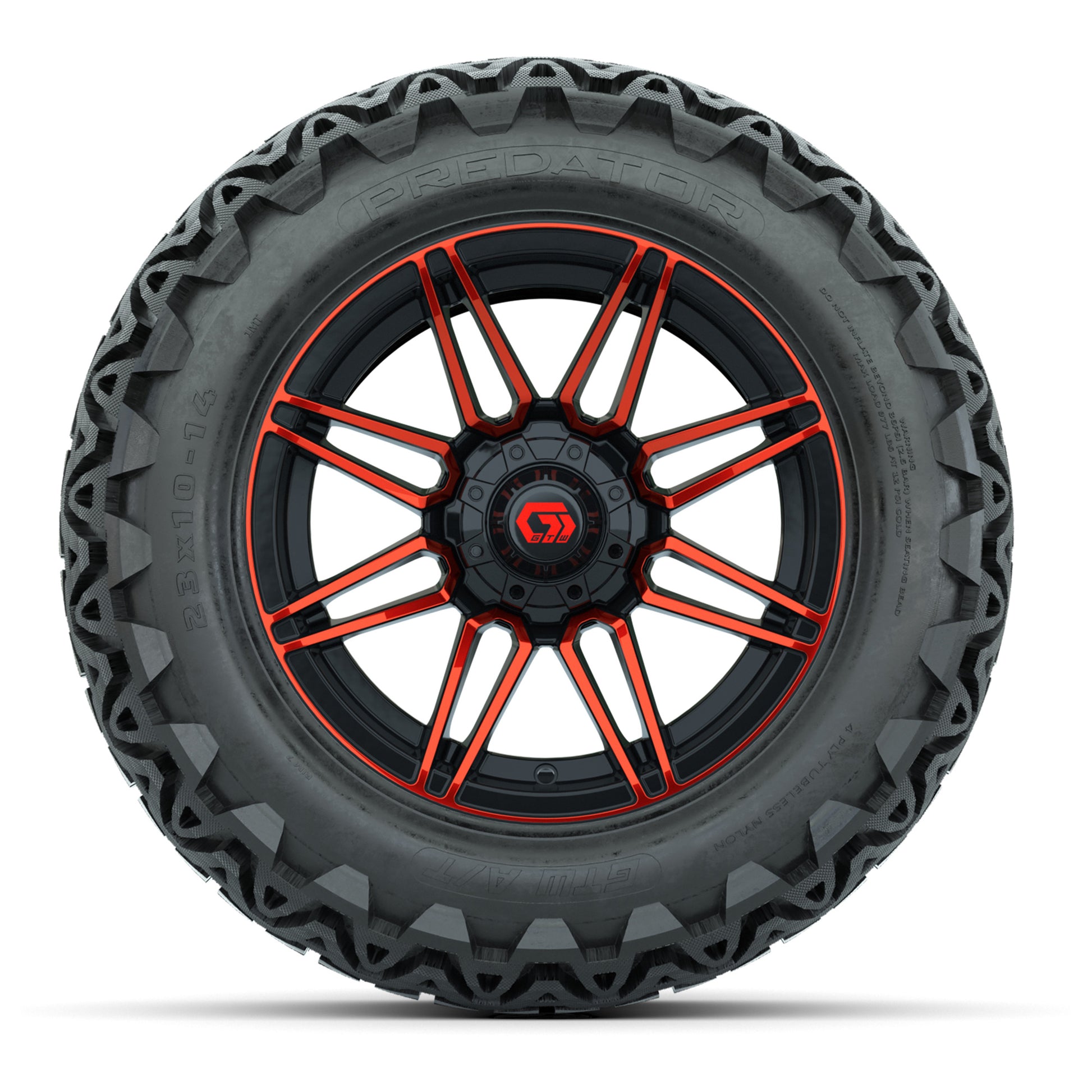 GTW® Stealth Gloss Black/Red 14 in Wheels with 23x10-14 Pred - front view