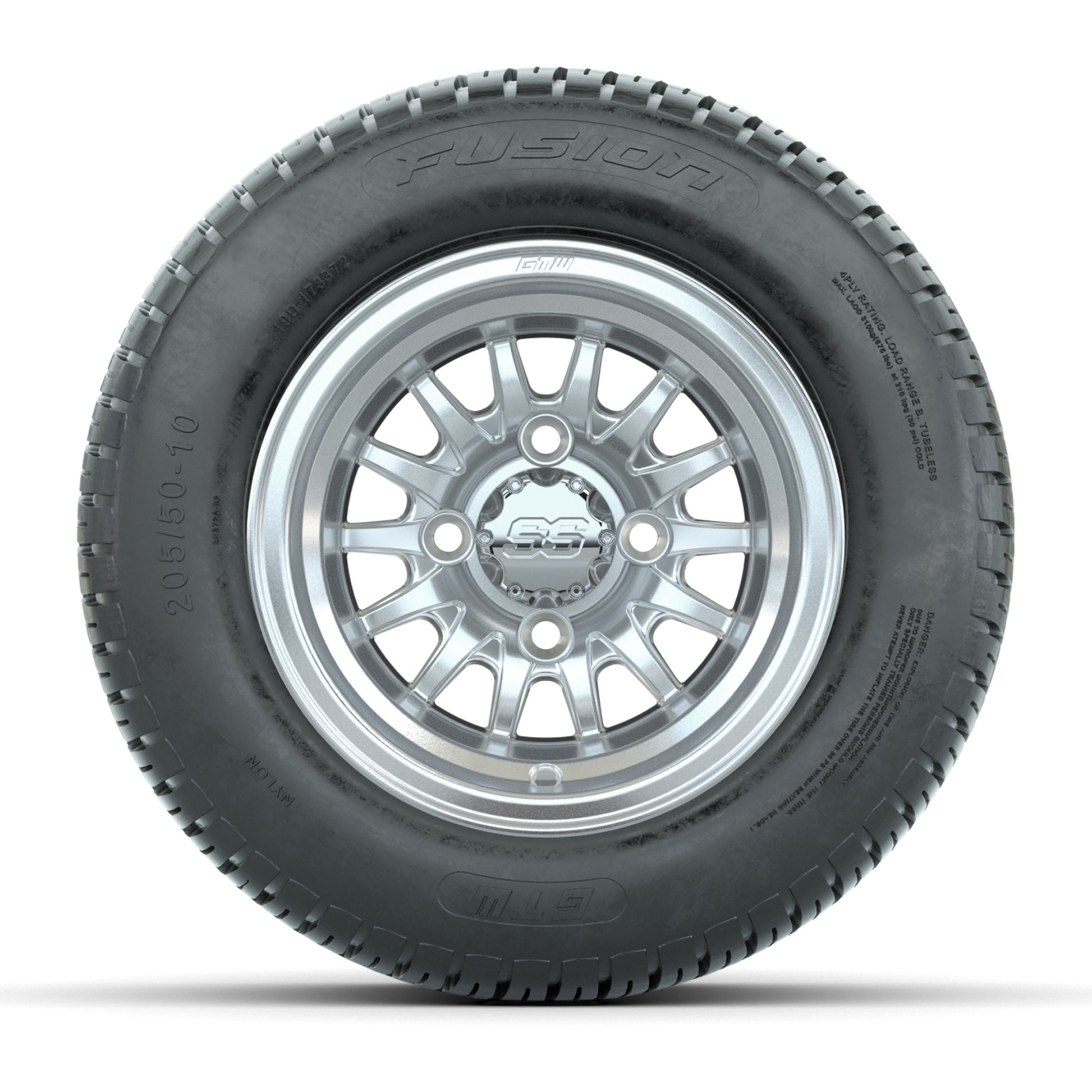 Set of 4 GTW Medusa Silver and Machined Wheels with Fusion Street Tires - 10 Inch