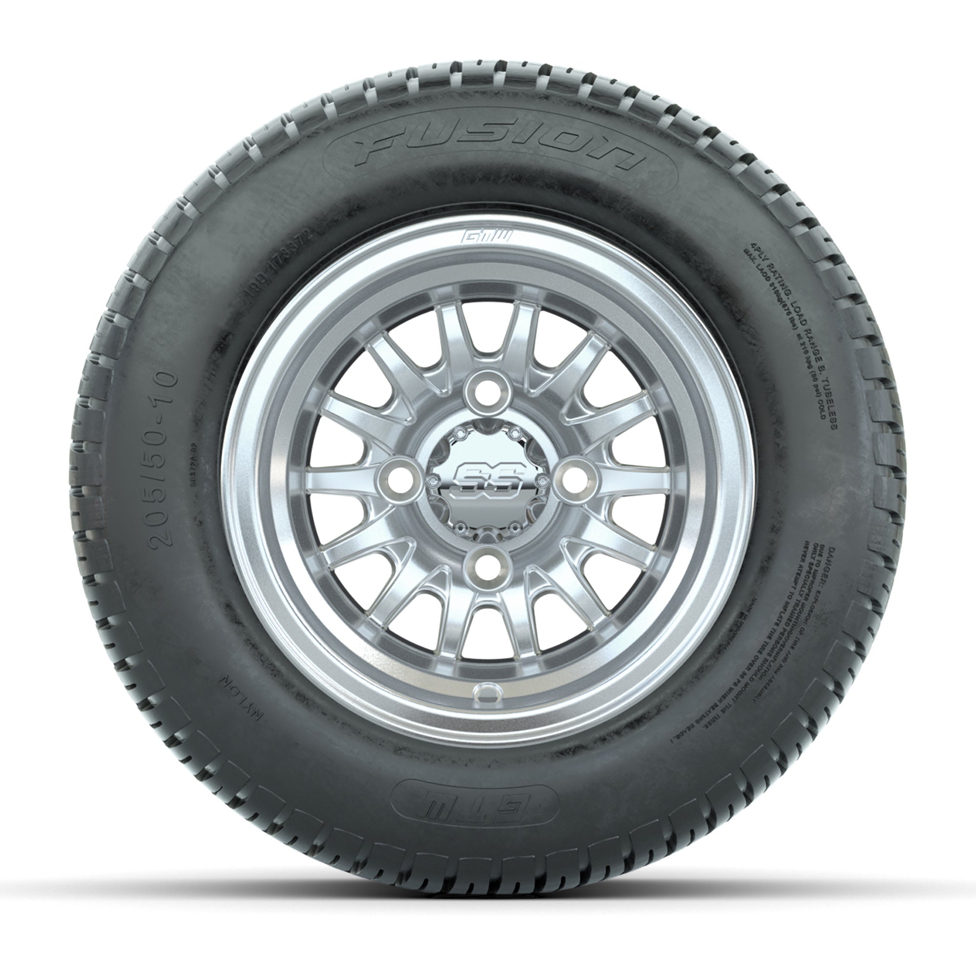 Set of 4 GTW Medusa Silver and Machined Wheels with Fusion Street Tires - 10 Inch