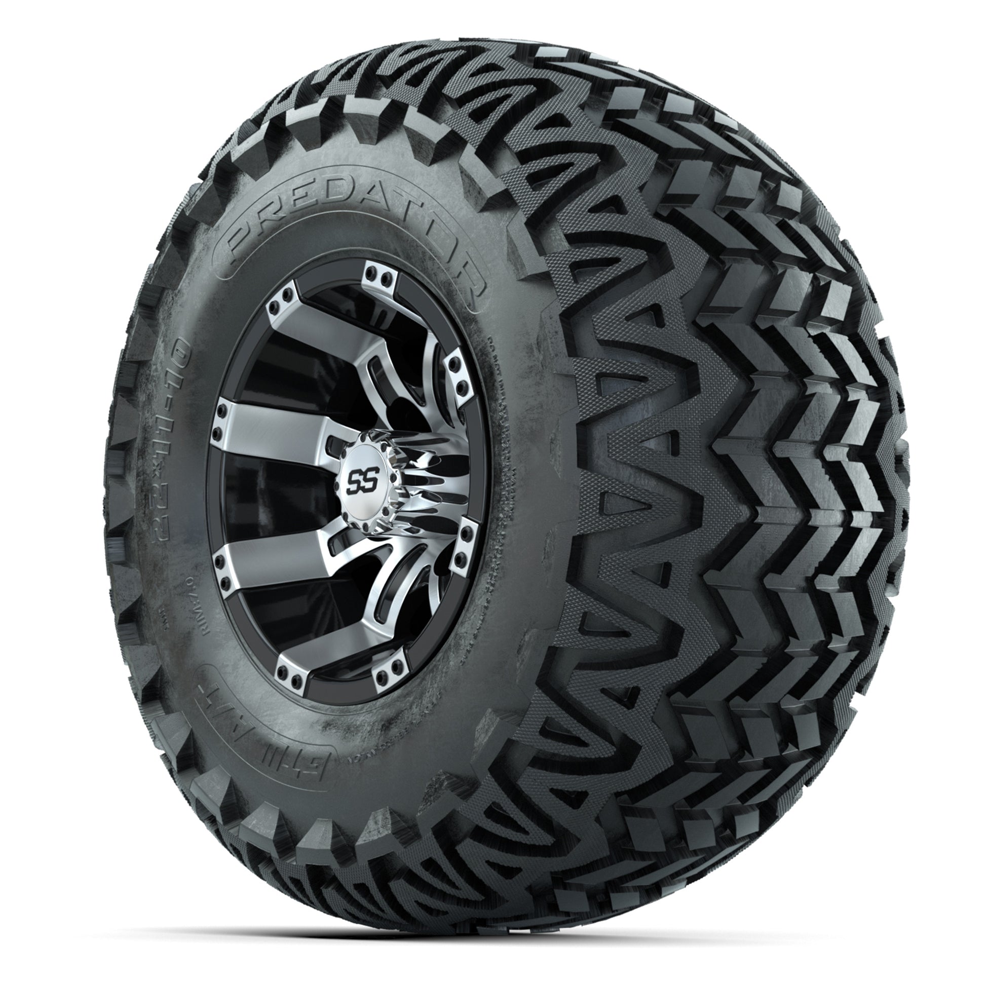 GTW Tempest Black/Machined 10 in Wheels with 22x11-10 Predator All-Terrain Tires – Full Set