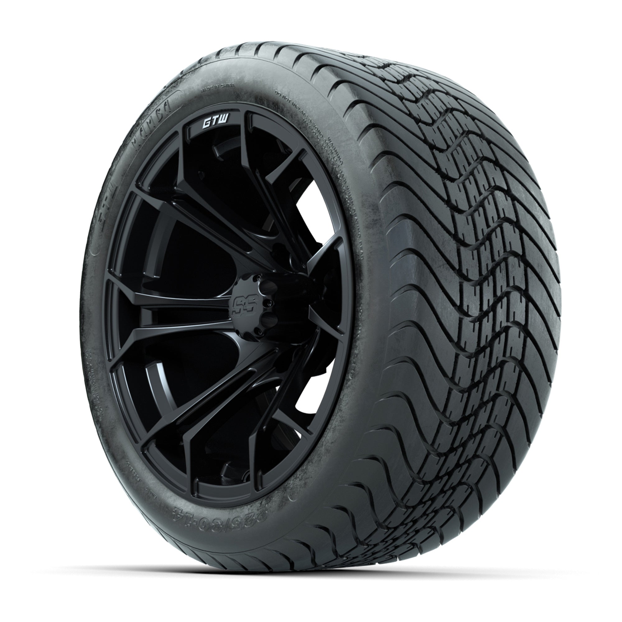 GTW Spyder Matte Black 14 in Wheels with 225/30-14 Mamba Str - 3/4 view