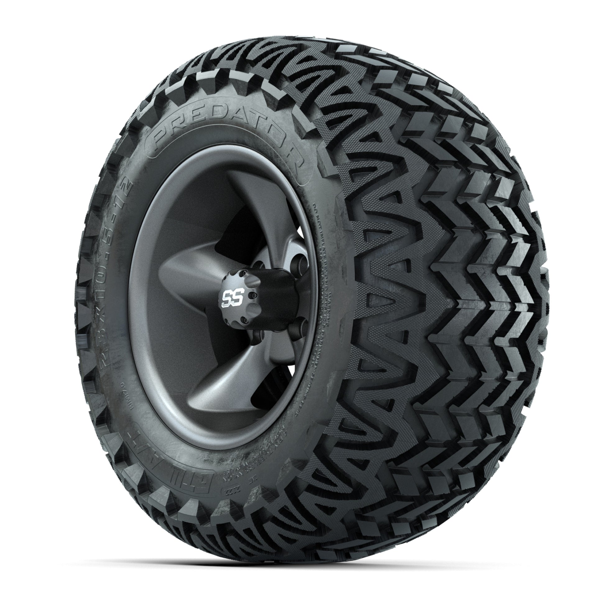 GTW® Godfather Matte Gray 12 in Wheels with 23X10.5-12 Predator All-Terrain Tires – Full Set