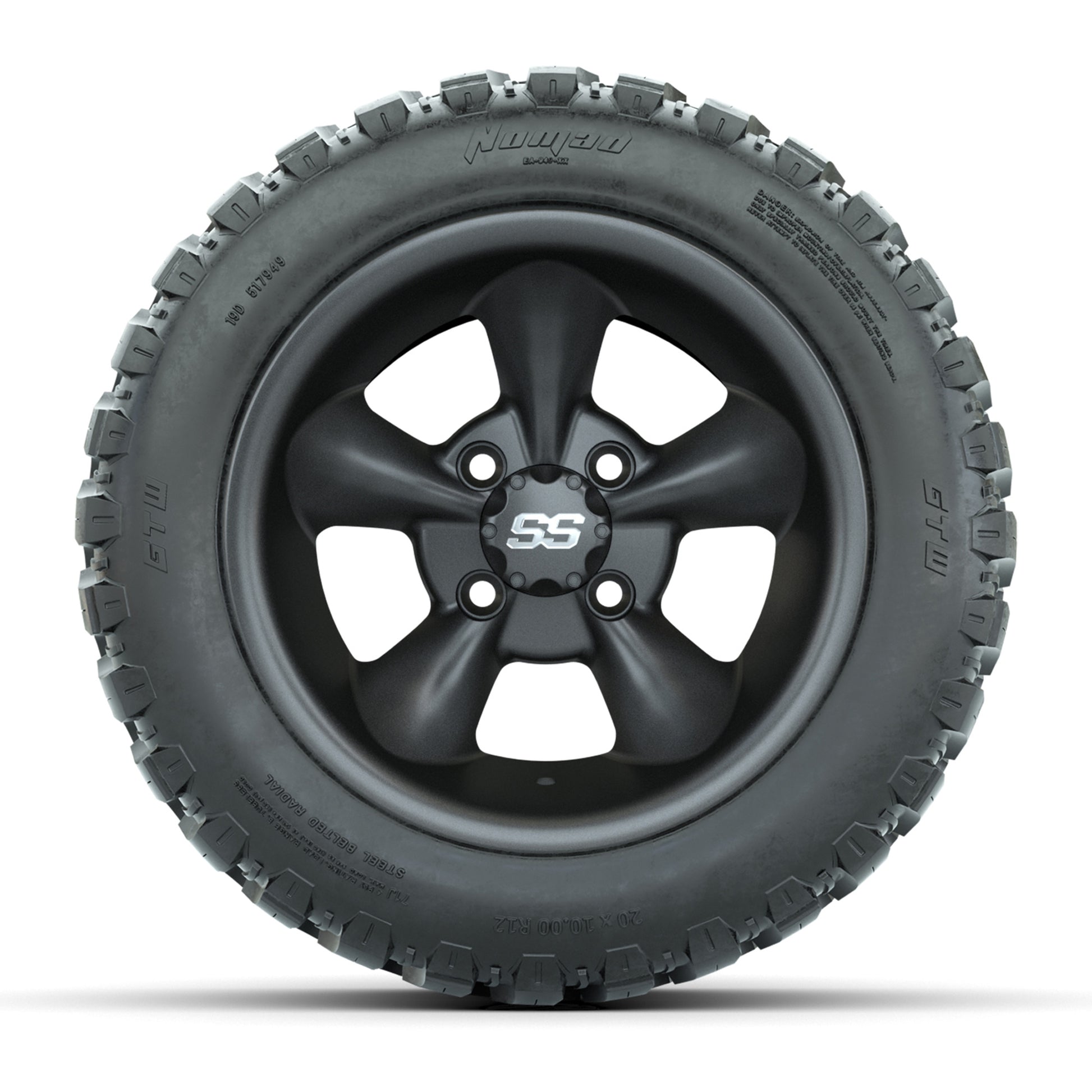 GTW® Godfather Matte Gray 12 in Wheels with 20X10-12 Nomad Steel Belt Radial All-Terrain Tires – Full Set