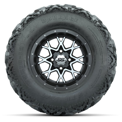 GTW® Vortex 2 Matte Gray/Machined 12 in Wheels with 25X10-12 Barrage Mud Tires – Full Set