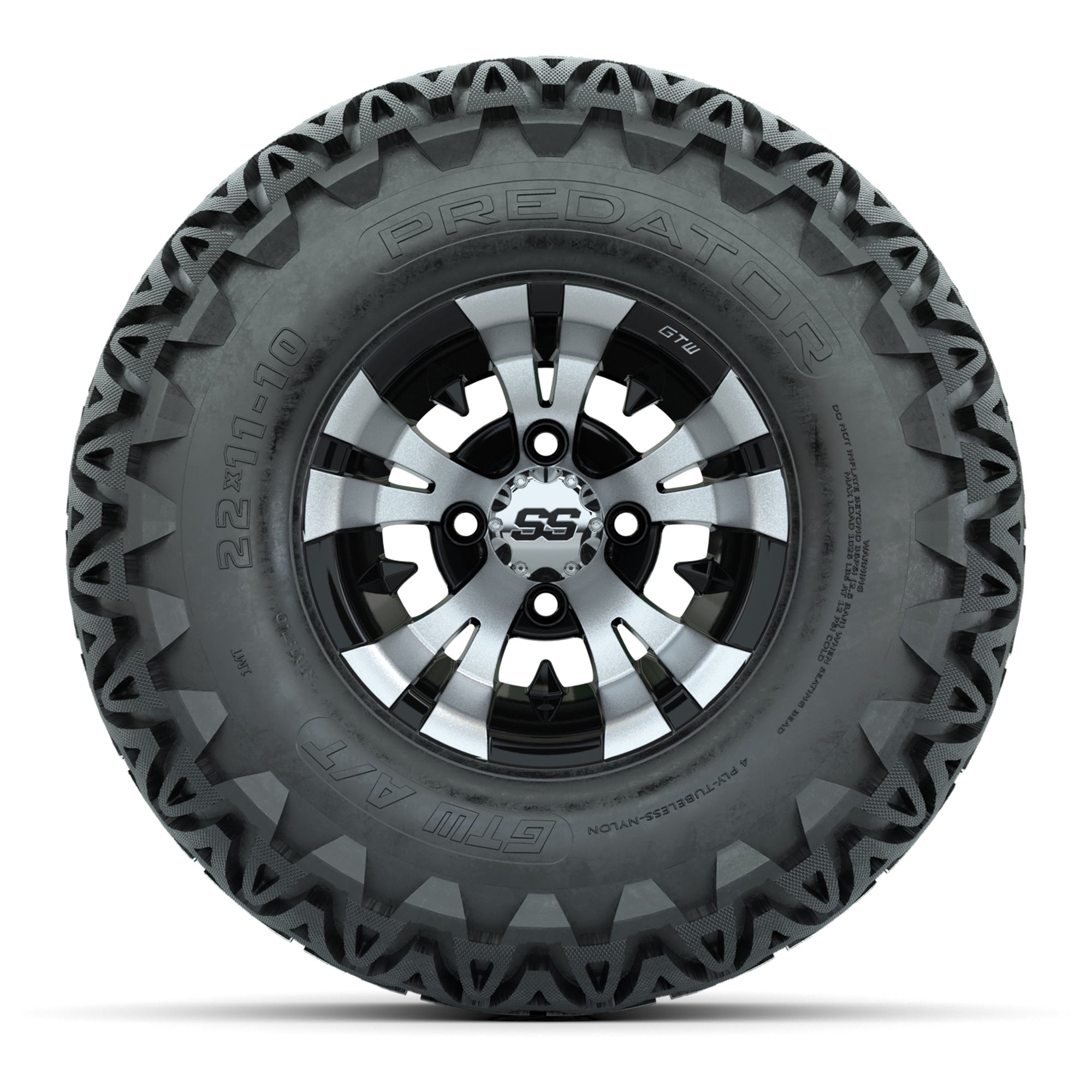 GTW Vampire Black and Machined Wheels with 22in Predator A-T Tires - 10 Inch
