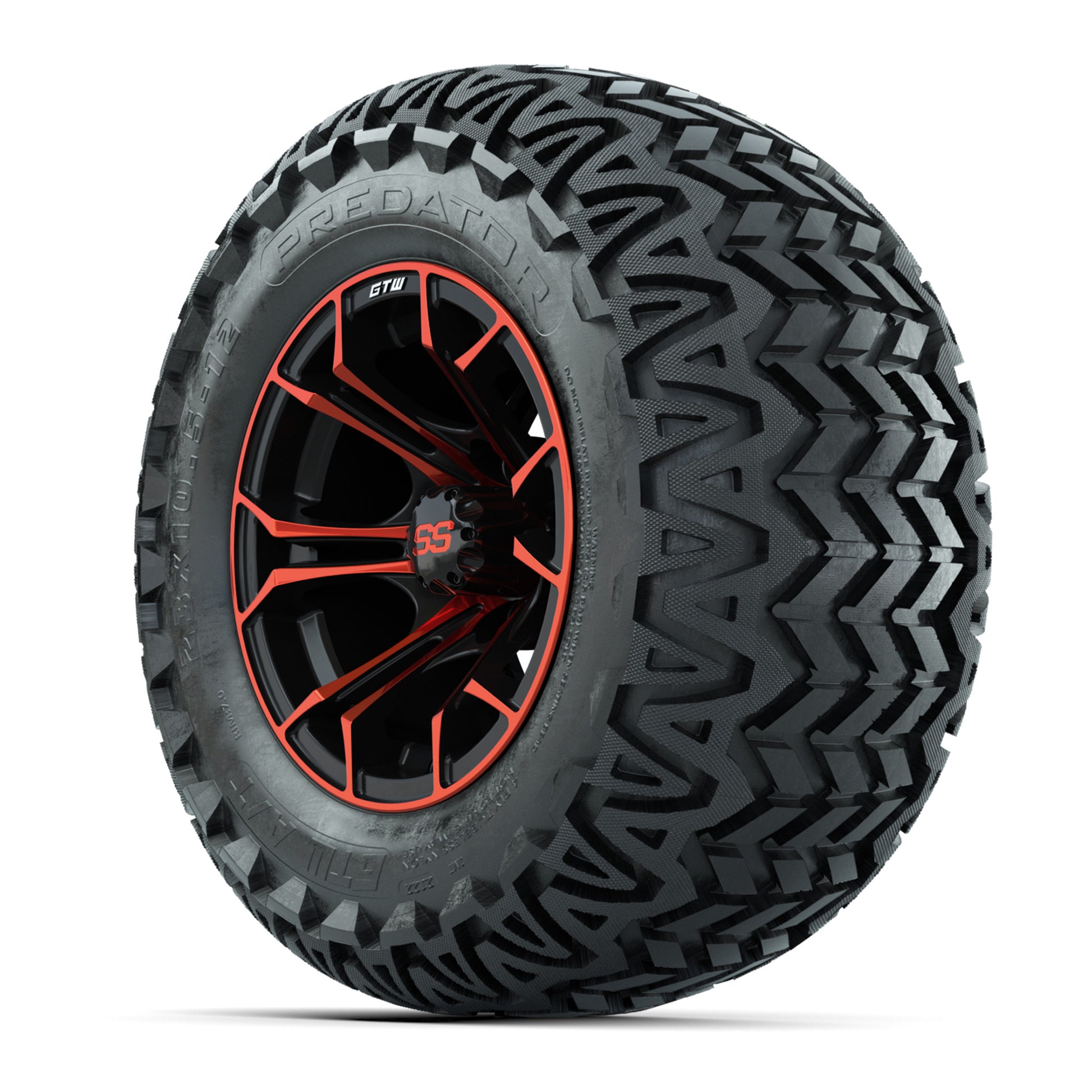 GTW® Spyder Black/Red 12 in Wheels with 23X10.5-12 Predator All-Terrain Tires – Full Set