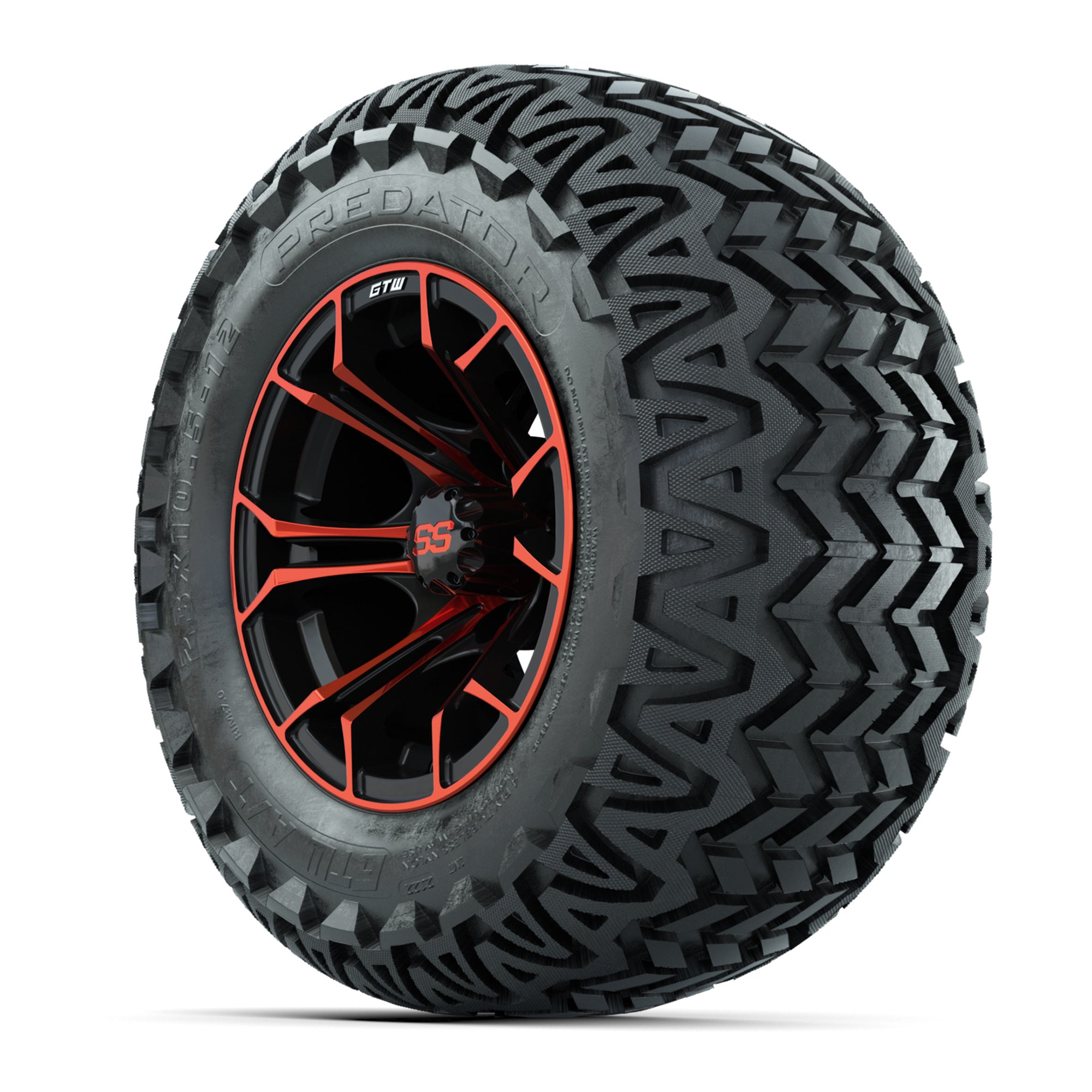 GTW® Spyder Black/Red 12 in Wheels with 23X10.5-12 Predator All-Terrain Tires – Full Set
