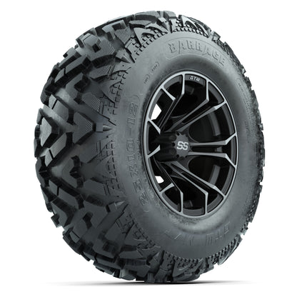 GTW® Spyder Matte Gray/Machined 12 in Wheels with 25X10-12 Barrage Mud Tires – Full Set